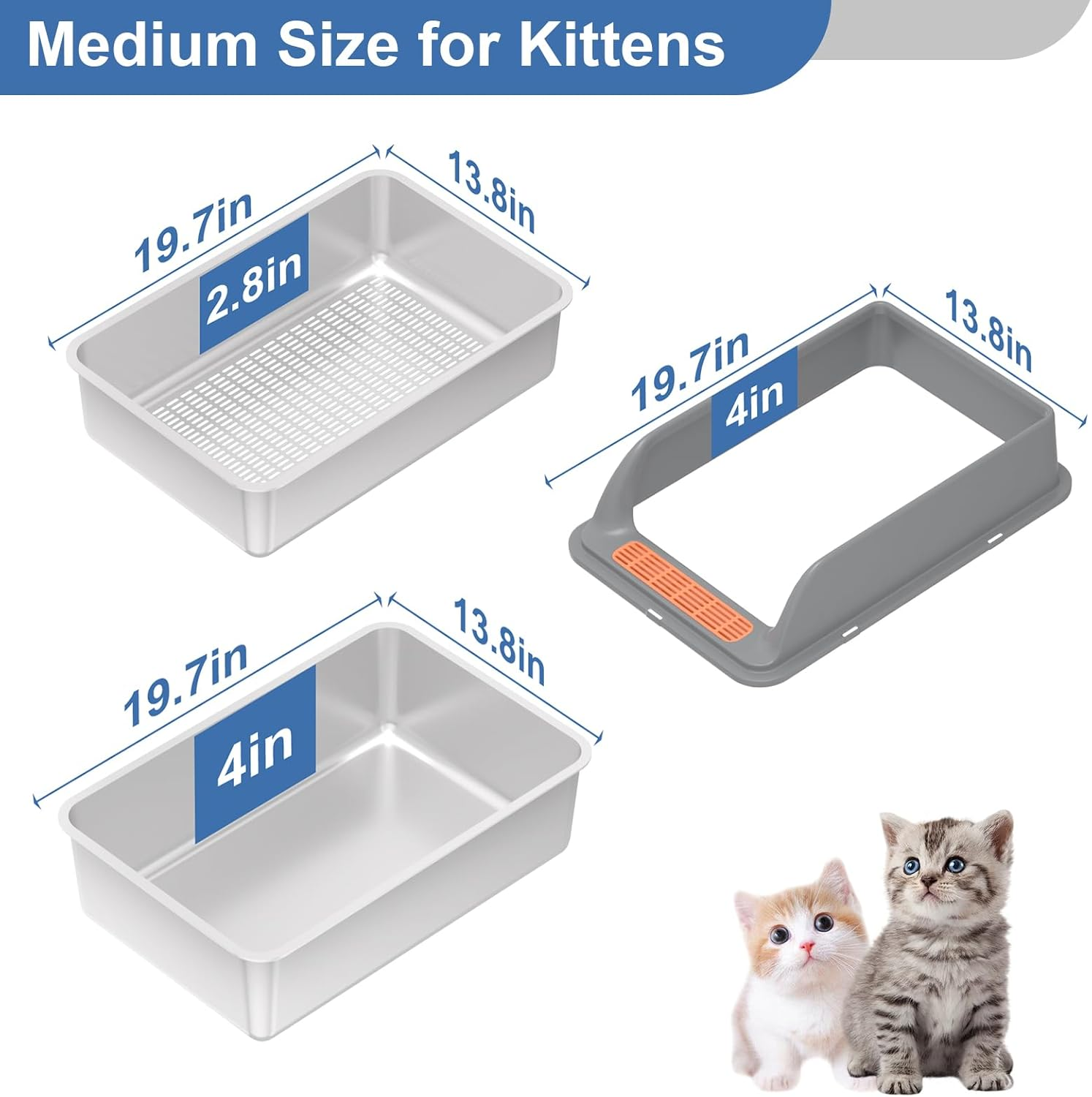 Stainless Steel Sifting Litter Box with Lid, Medium Sifting Cat Litter Box for Pine Pellets & Big Cats,Metal Pellet Sifter Litter Pan System for Odor Control,Sifting Box Liners & Scoop image number 6