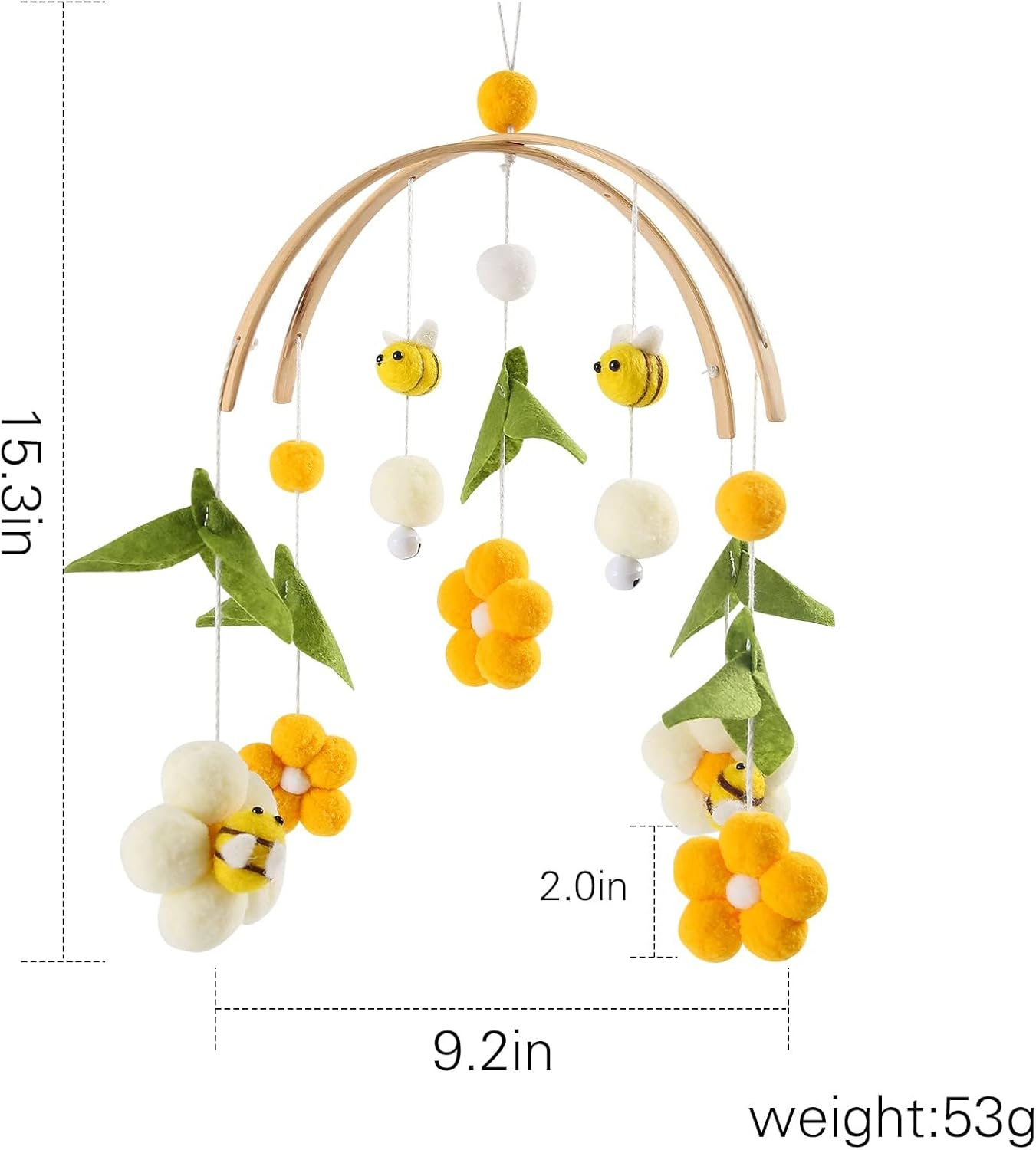 IEATFO Baby Mobile for Crib Crib Nursery Mobile for Boys Girls Boho Bee Flower Nursery Decor Soothe Toy Baby Shower Set for Infant Bedroom Hanging Decoration Toy(Bee) image number 6