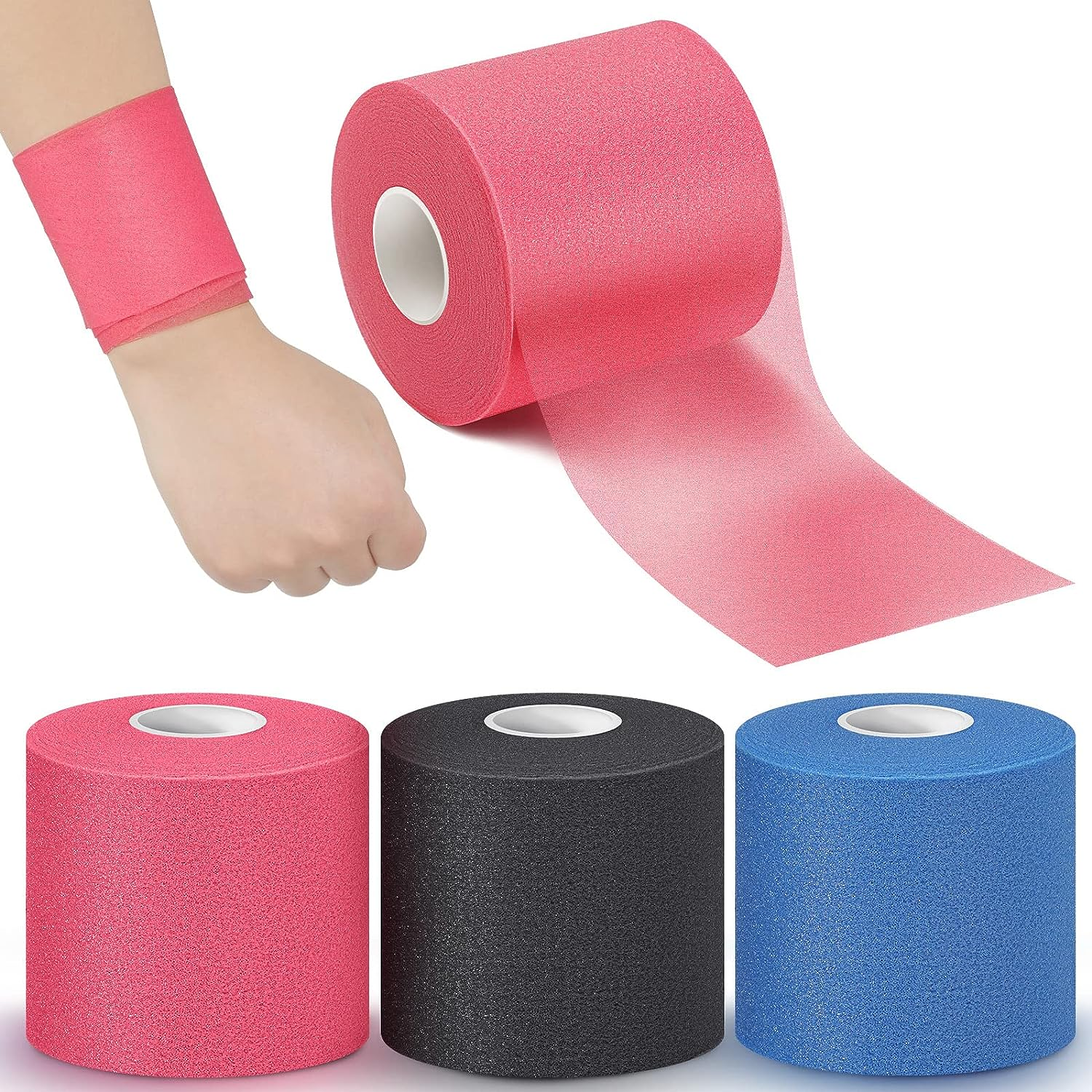 BBTO 3 Pieces Foam Underwrap Sports Pre-Wrap Athletic Tape, 2.75 Inch by 30 Yards (Black)