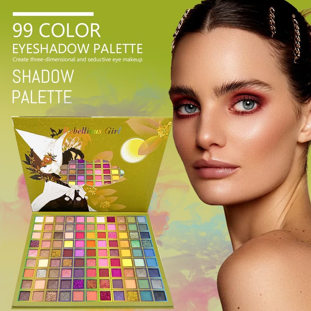 99 Colors Eyeshadow Palette, Big Colorful Eyeshadow Palette, Professional Matte Glitter Makeup Pallet, Raibow Powder Long Lasting Eye Shadow image number 2