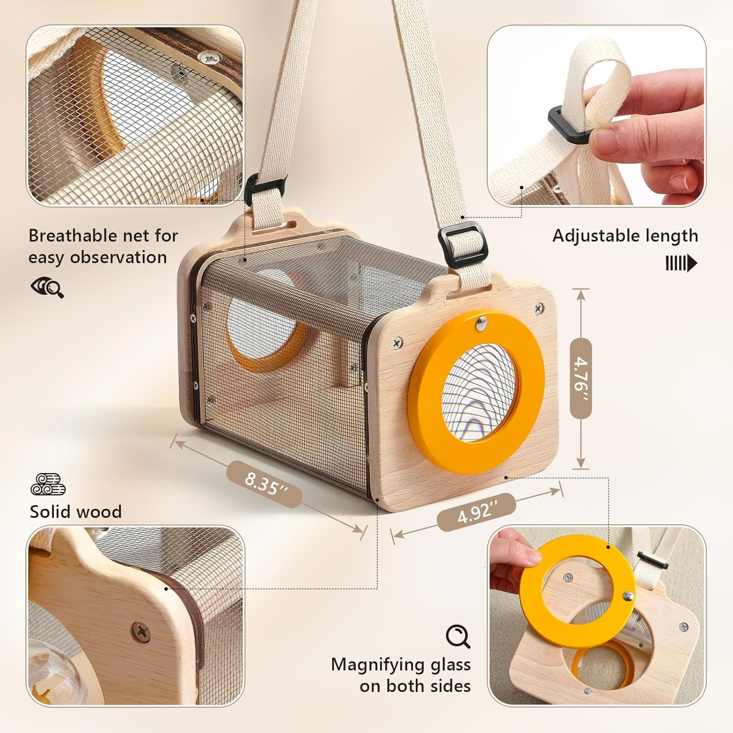 Ikubigu Bug Catcher Kit for Kids, 8-In-1 Wooden Insect Exploration Set with Butterfly Net, Magnifying Glass, Bug Habitat, Tweezers, Compass, outside Toys for Toddlers image number 5