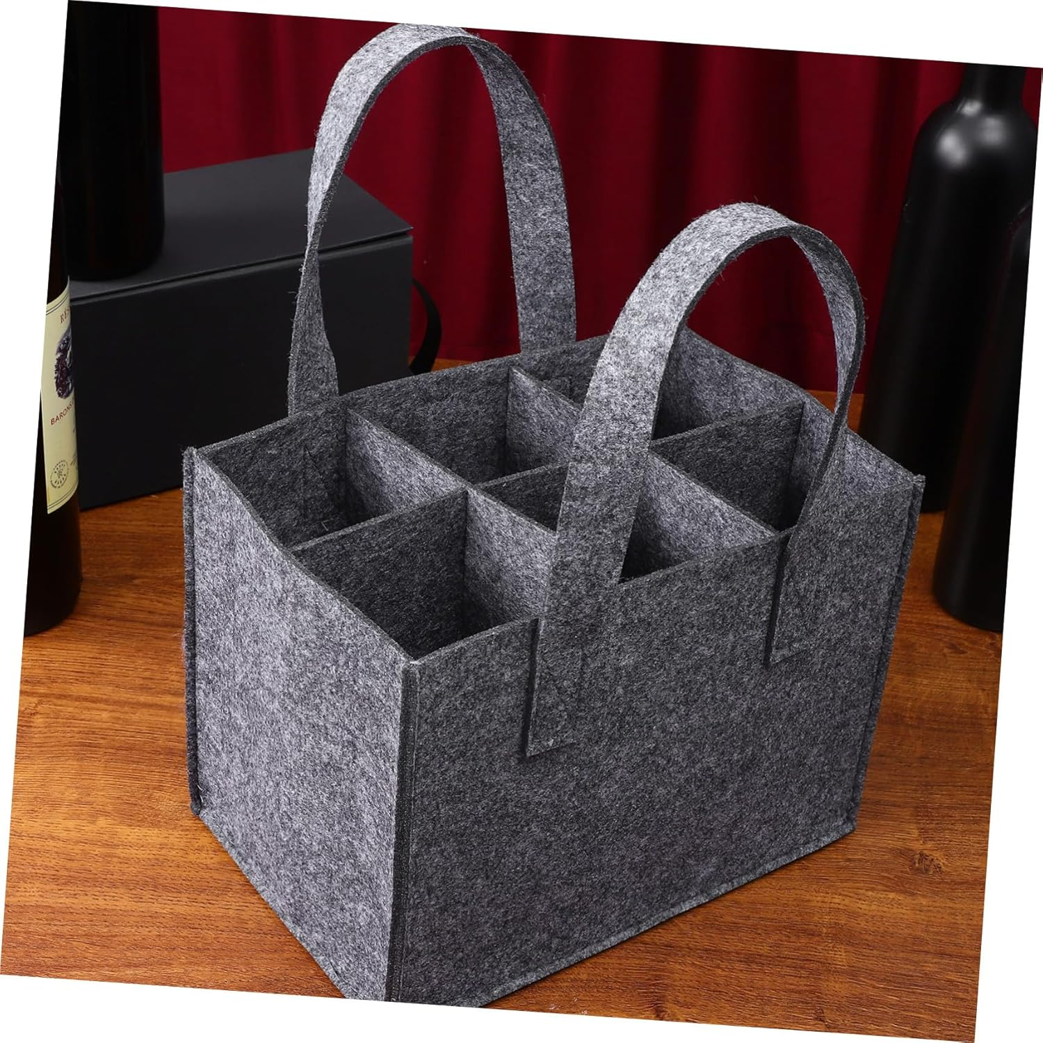 MAGICLULU Felt Wine Bottle Carrier Bag with Divider 6 Bottles Handbag Tote Medium Gray Thick Felt for Travel Camping Picnic 4Pcs image number 2