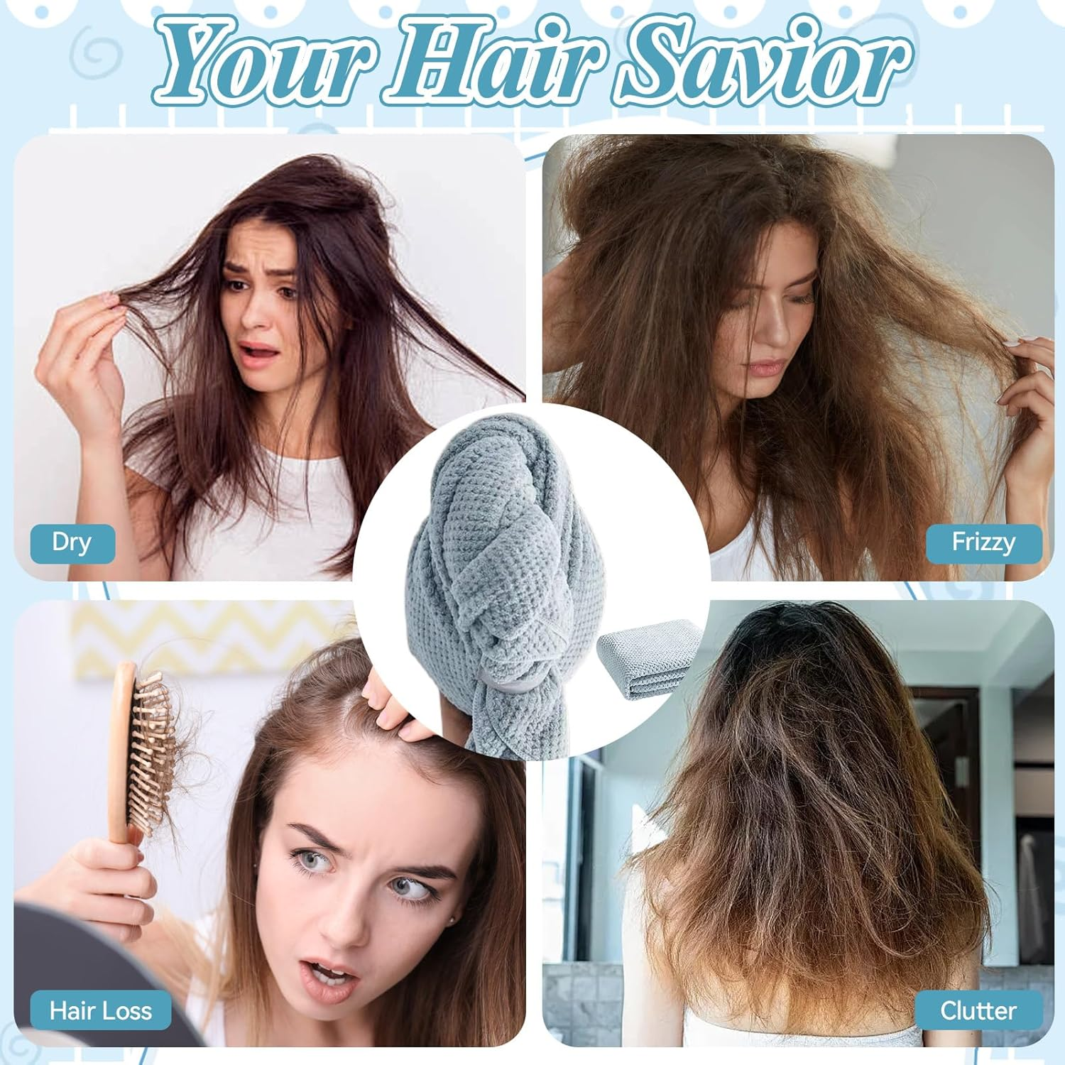 Pack of 2 Microfibre Hair Towels, 100 X 60 Cm, Hair Turban with Elastic Band, Microfibre Towel Hair, Quick Drying, Hair Turban Microfibre for Long Hair, Curly Hair, Thick (Grey) image number 2