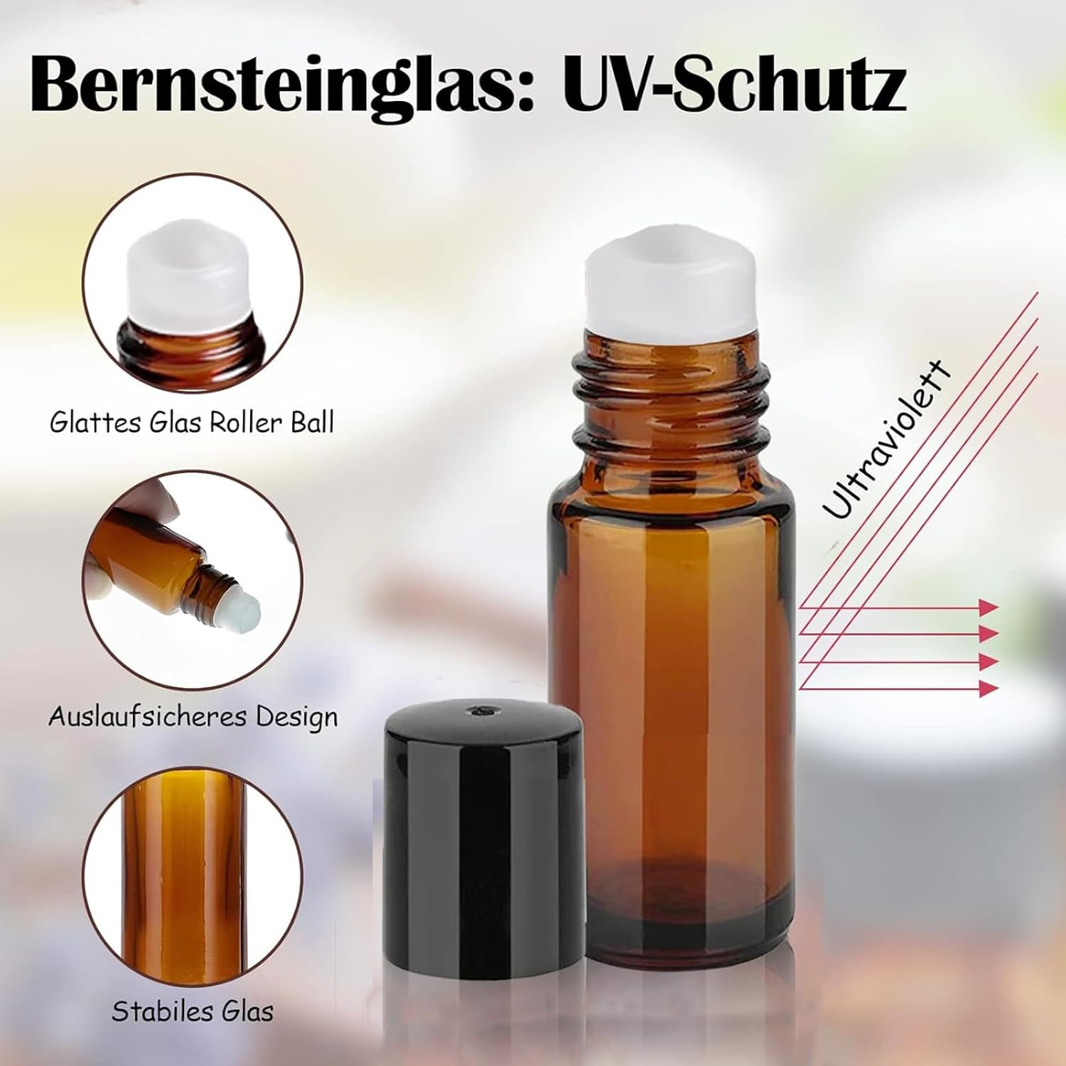 Jrusmr 4 PCS Amber Glass Roller Bottles with Plastic Roller Balls, Leak-Proof Refillable Deodorant Roll-On Containers with Caps for Essential Oils, Perfumes, and Cosmetics (30 Ml)-Ideal for Massage image number 5