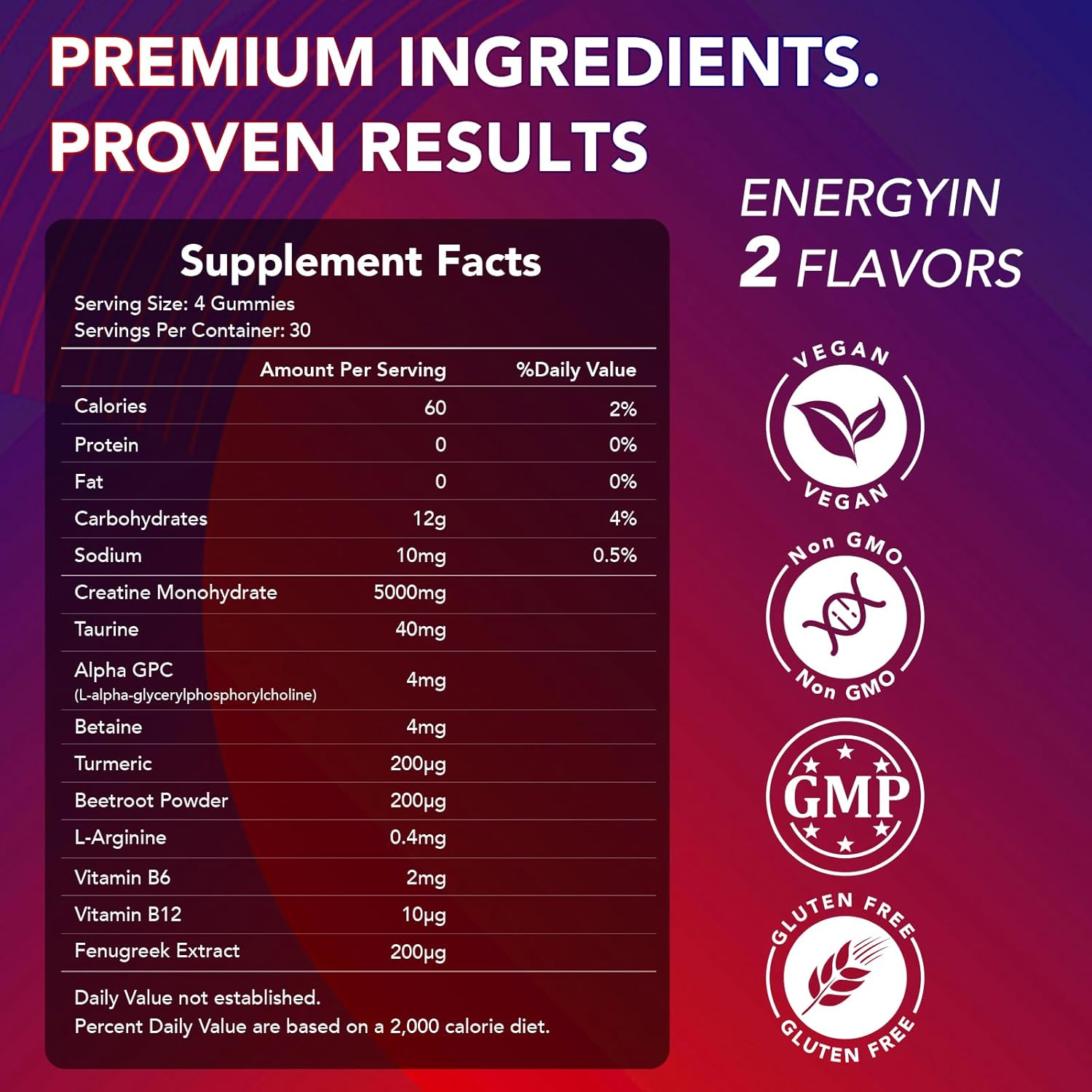 VELOTO Creatine Monohydrate Gummies with Taurine & Alpha GPC, 5000Mg Creatine Gummies Chewables, Ultra Concentration Gummy, Vegan Pre-Workout Supplement, Sugar Free, 120 Count Double Flavor image number 6