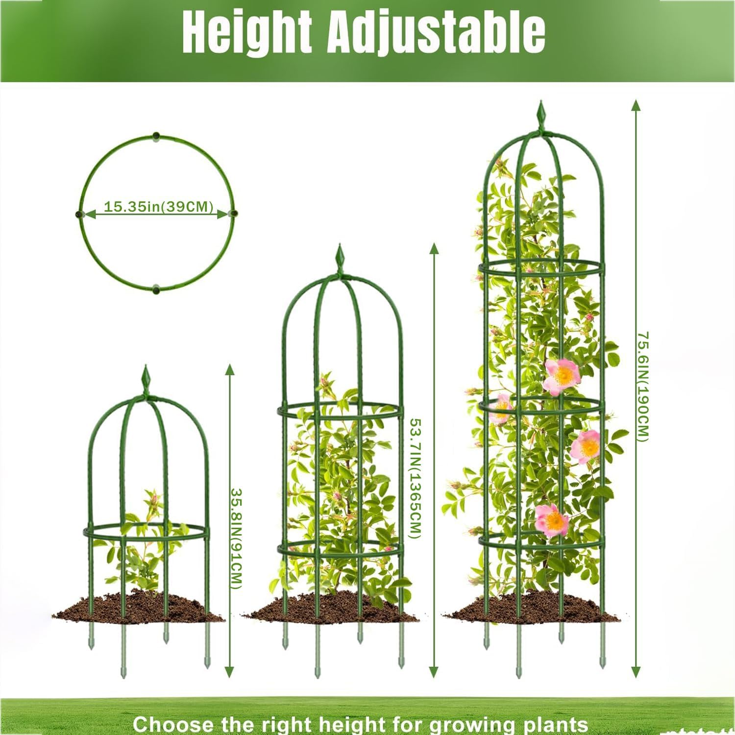 Ilamshar190Cm Garden Obelisk Trellis, 100% Metal, 6.3Ft, for Climbing Plants, Rose Bush round Trellis, Clematis Vines, Black Green Lightweight Plant Tower, for Indoor and Outdoor Use(1 Pack) image number 1