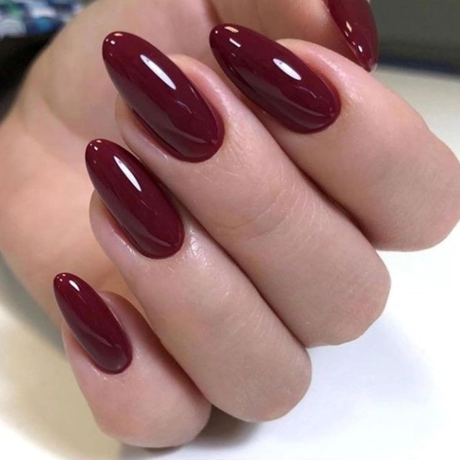 Lunarcharm Set of 30 Wine Red Press-On Nails, Short Almond False Nails, Reusable Nail Set with Nail Glue, Adhesive Tabs and Nail File, Red image number 2