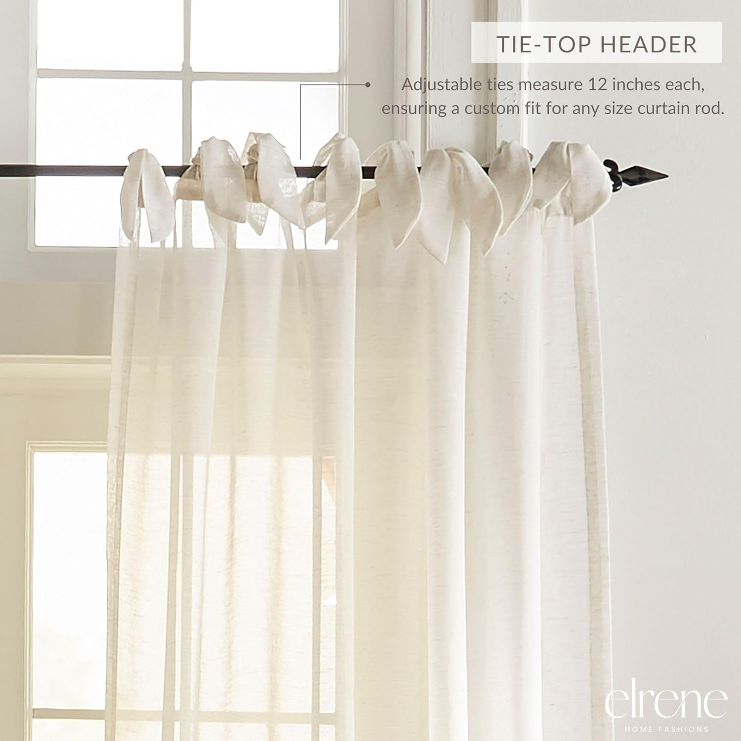 Elrene Home Fashions Vienna Tie-Top Sheer Window Curtain Panel, off White, 52" X 95" (1 Panel) image number 6