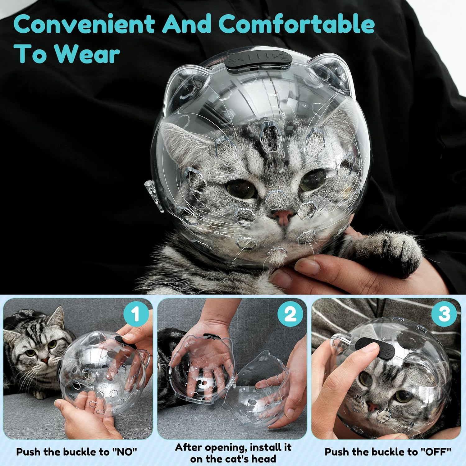 Cat Muzzle for Grooming, Breathable Cat Muzzle Helmet with 4 Silicone Paw Shoes, Transparent Cat Astronaut Helmet, Cat anti Bite Helmet for Cats Bathing Shaving Nail Trimming (Small)