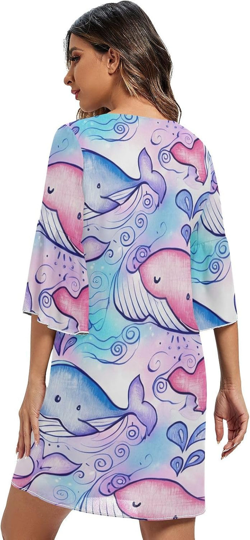 Cute Cartoon Whales Casual V Neck Dress Printed Line Maternity Dress S-XXL image number 5