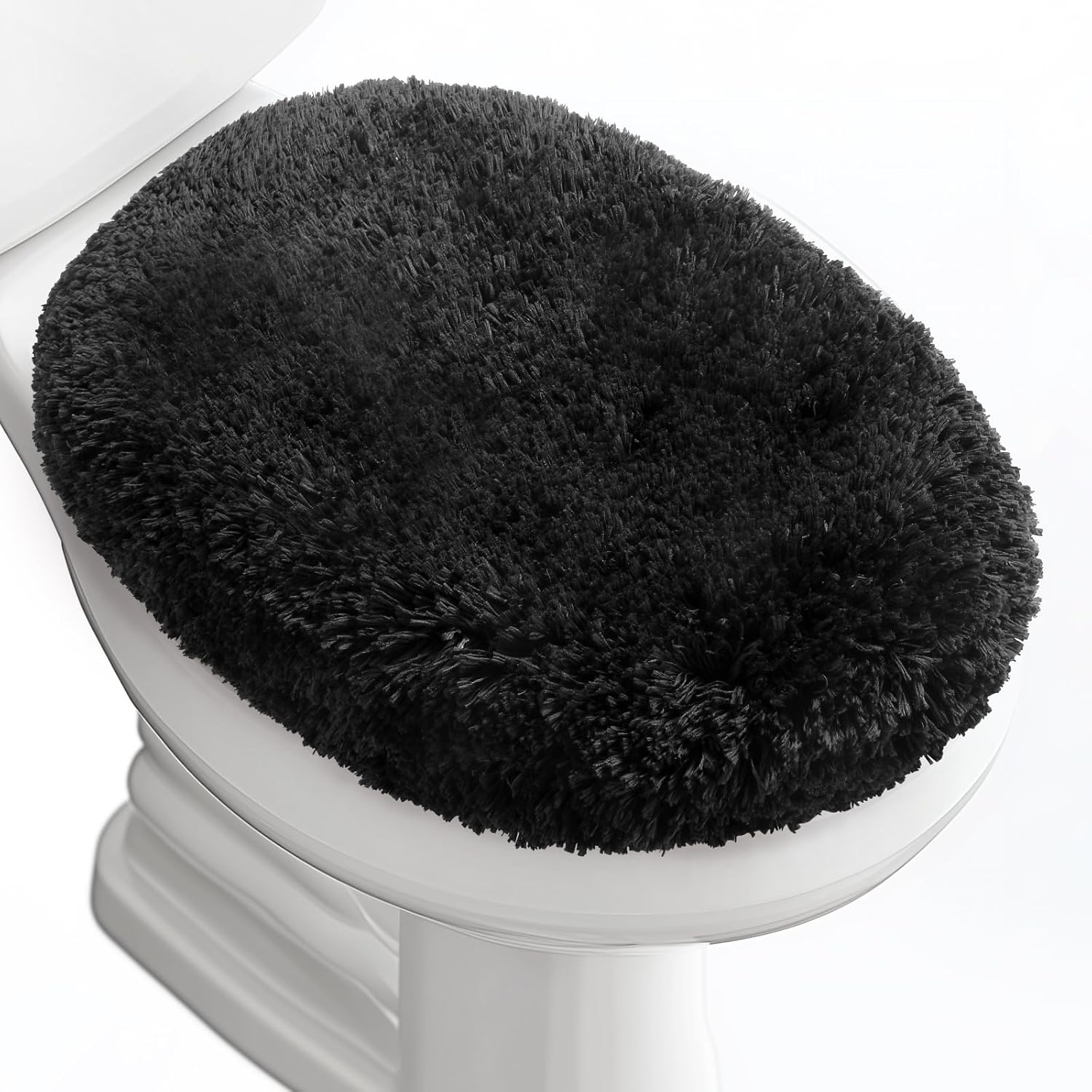 Luxury Soft Microfiber Toilet Lid Cover Machine Washable Solid Toilet Seat Cover 17.5" X 15" Adjustable Rubber Backing Fits Most 16-17.5" L X 14-16" W round Oblong and Elongated Toilet Seat