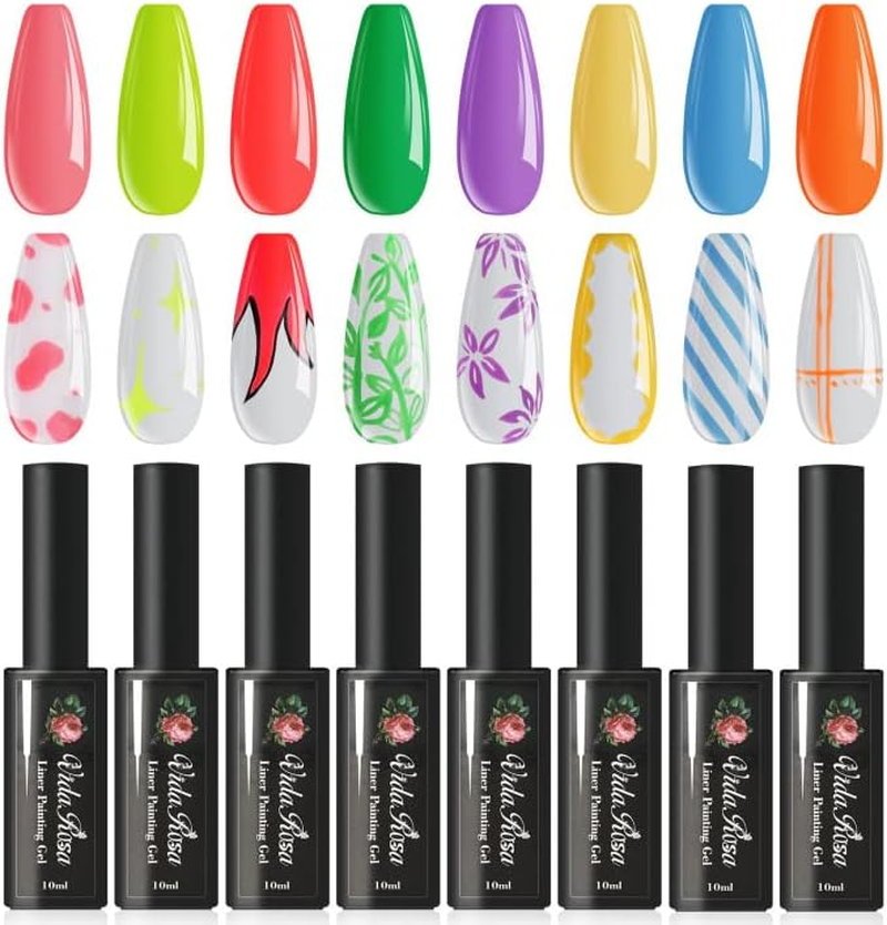 Vidarosa Gel Nail Liner Polish Pen UV LED Painting Gel Polish Set for 3D Nail Art DIY Nail Design Pull Line Pen Nail Drawing, Nail Painting Polish for Manicure Salon, 10ML, Classic Green - 25 Colors image number 7