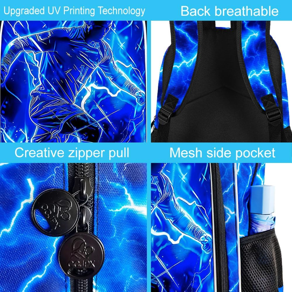 'ZLYERT 16'' Boy Backpack, 3Pcs Dinosaur Gamer Car Bookbag for Elementary Preschool Toddler, Kids Backpacks with Lunch Box' - Dinosaur Blue 01 image number 5