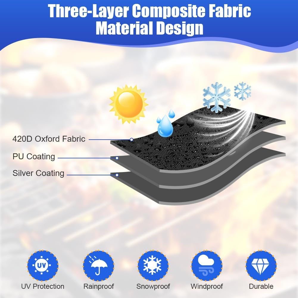 OFFCUP Weatherproof Grill Cover, 210D Oxford, Gas Grill Cover, Tear-Resistant BBQ Cover, Windproof, Uv-Resistant, Rust and Mould (70 X 47 X 30 Cm) - 106X58X46Cm image number 6