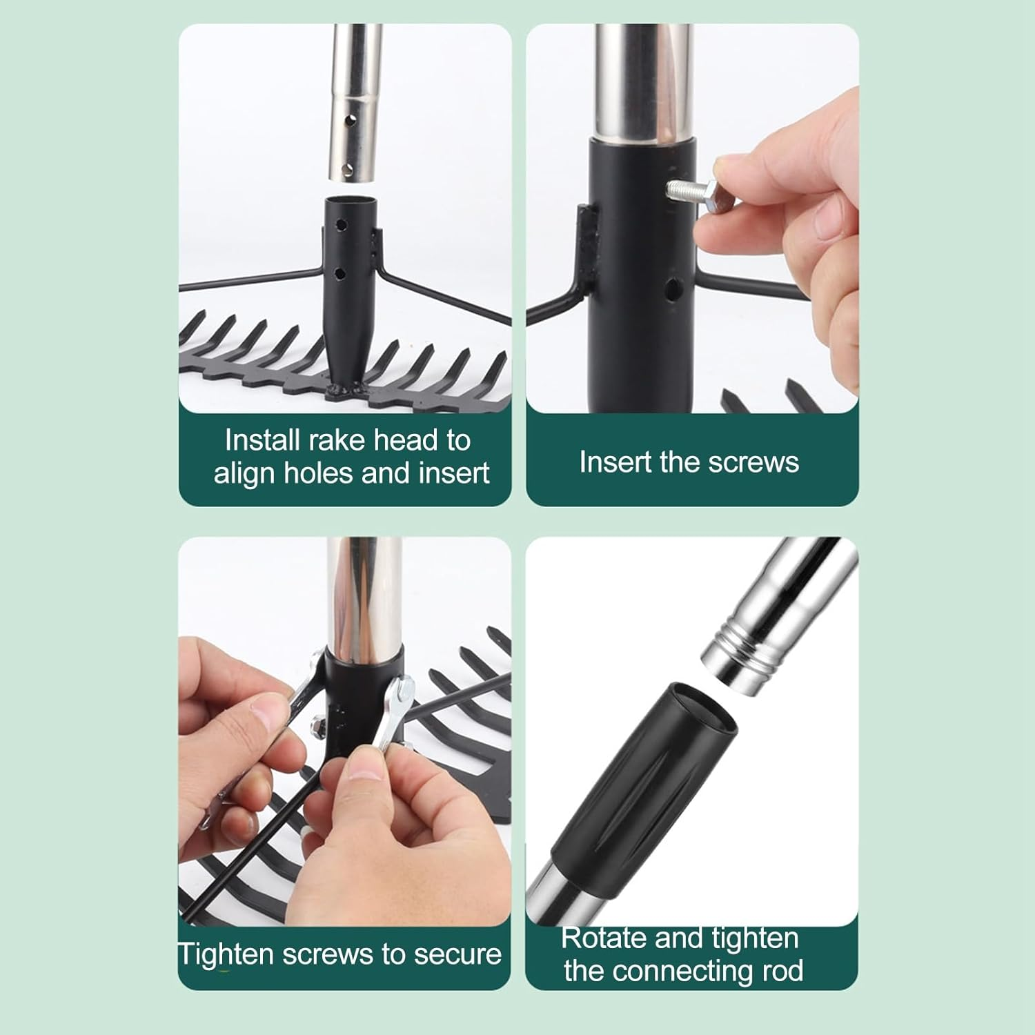 Garden Rake, 17 Tines Multifunctional Adjustable Detachable Metal Headrake Tool for Loosening Soil Gathering Leaf, Metal Head Rake Tool