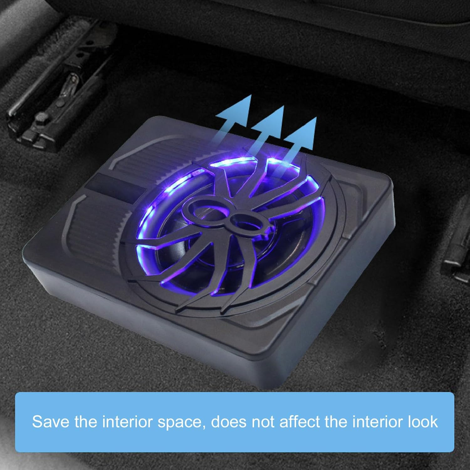 Under Seat Active Car Subwoofer, 10In 800W Slim Underseat Powered Truck Subwoofer with LED Atmosphere Light for Cars and Trucks, Excellent Heat Dissipation (Blue) - Colourful Ambient Light With App Control image number 2