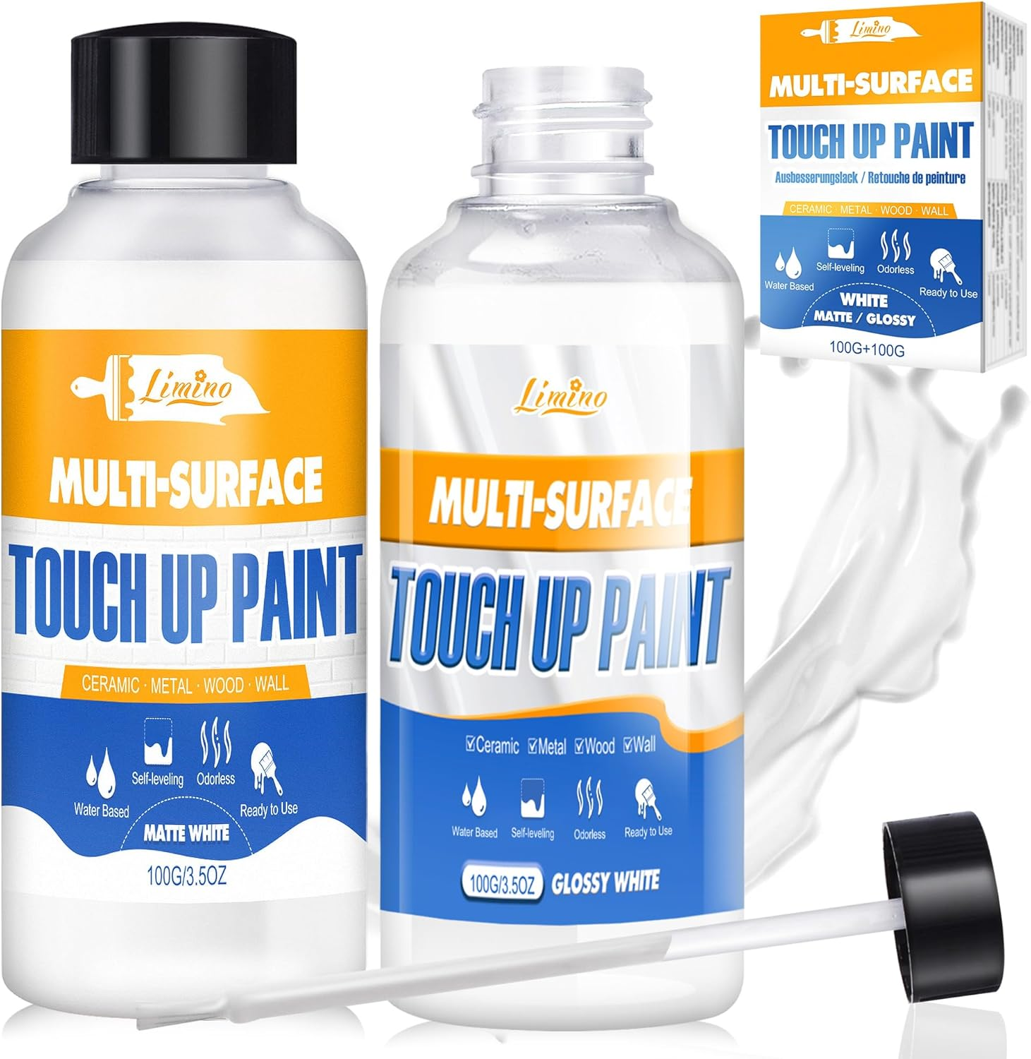 Touch up Paint - 3.5Oz Matte and 3.5Oz Gloss White Touch up Paint Pen for Repairing Scratches, Chips, Cracks on Tubs, Tiles, Enamel, Acrylic, Multi Surface Touch-Up Paint for Walls, Floors, Furniture image number 1
