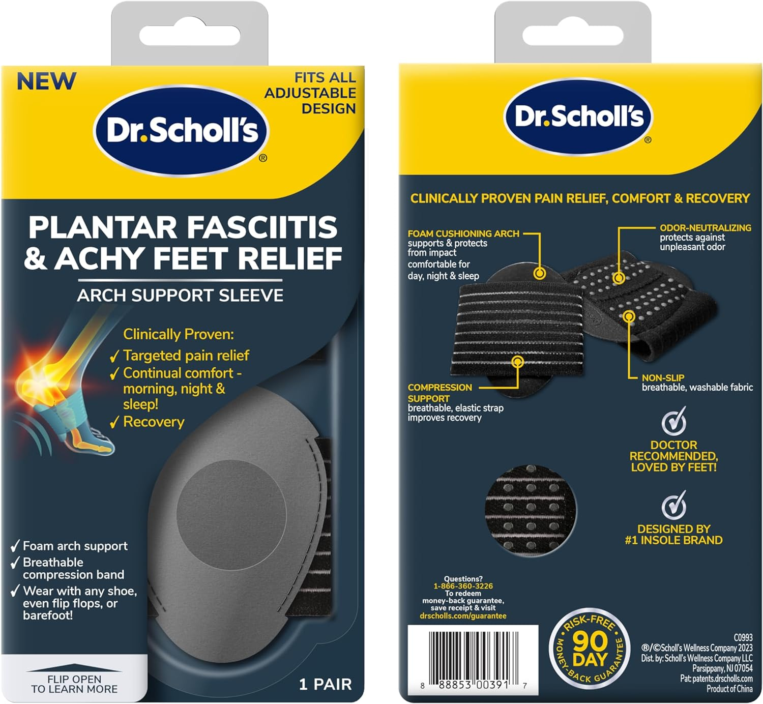 Dr. Scholl'S&reg; Plantar Fasciitis & Achy Feet Relief Arch Support Sleeve, Cushioned Arch Support, Compression Band, Foam Pad Insert, Non Slip Sole, All-Day Wear Morning to Night, Unisex 1 Pair image number 5