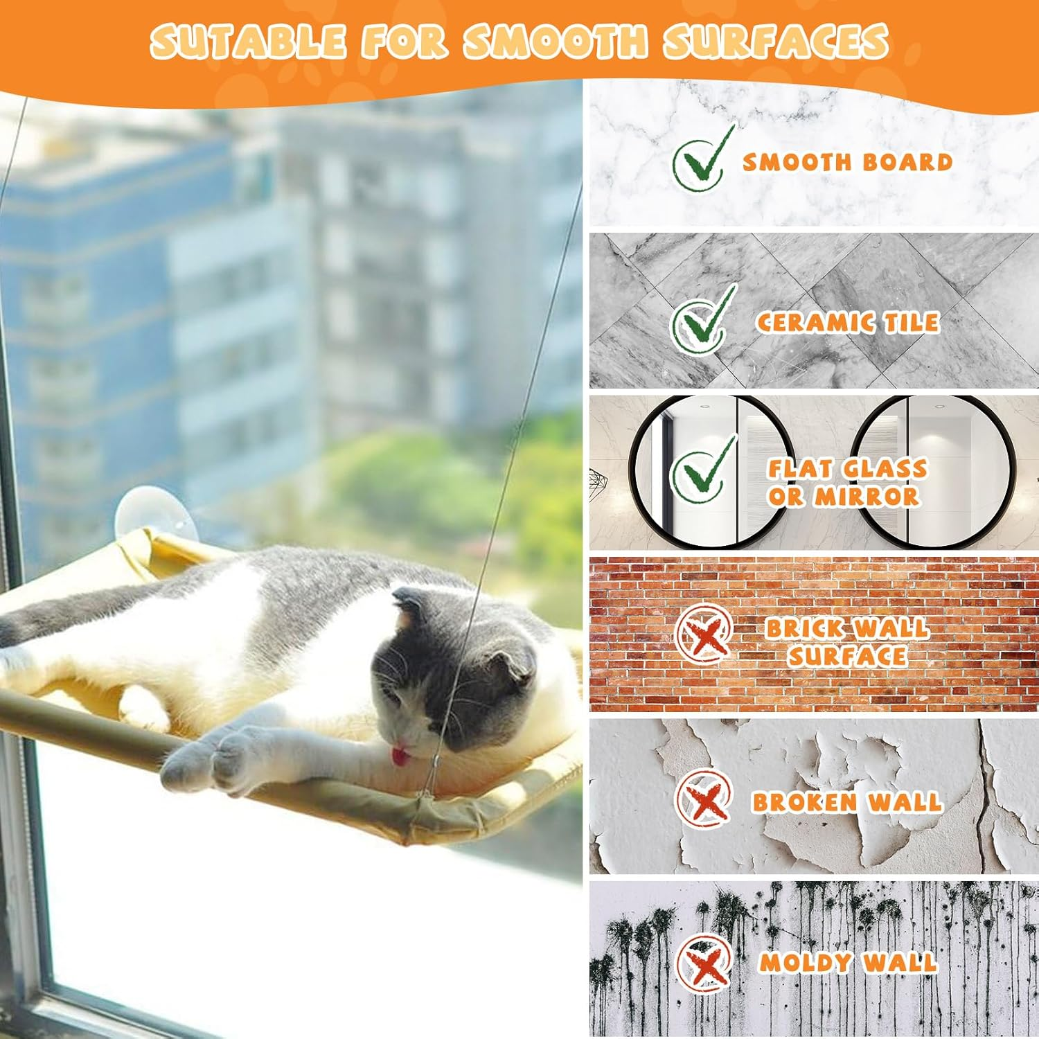 4 Piece Cat Window Perch - Suction Cup Powerful Cat Bed Seat Replacement - Clear PVC Sucker Pads - Window Hammock Seat image number 6