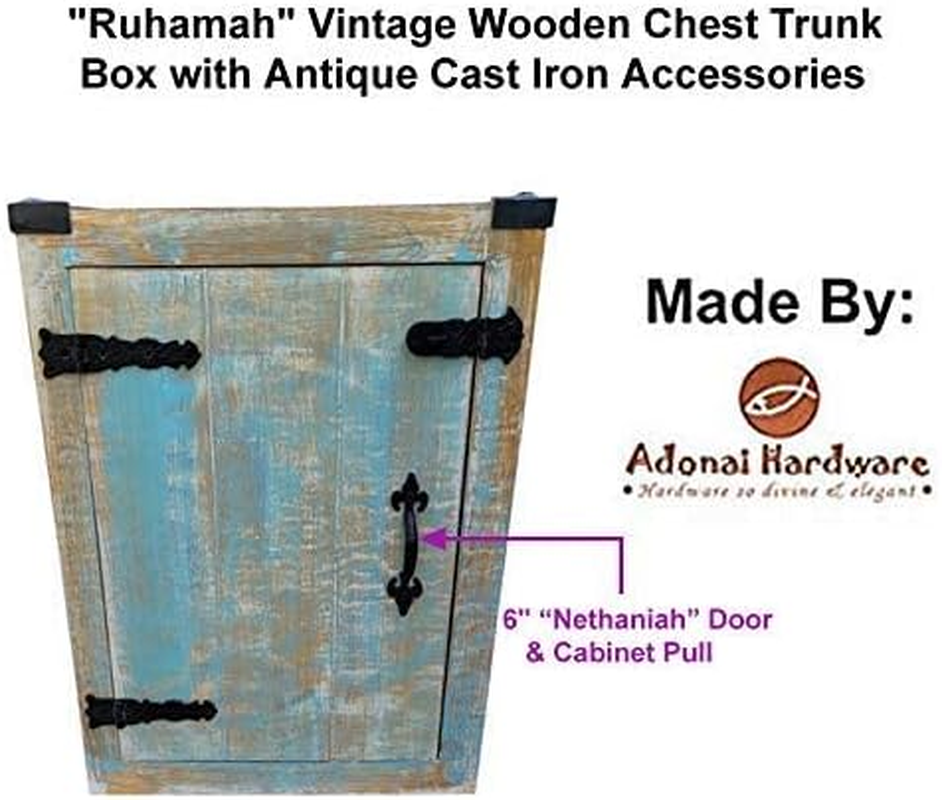 Adonai Hardware Nethaniah Antique Cast Iron Cabinet Pull Handles (6.1" X 2 Pack, Matte Black) for Vintage Wooden Barn Doors, Gates, Closets, Furniture, Drawers, Cupboards, Wardrobes and Sheds image number 5