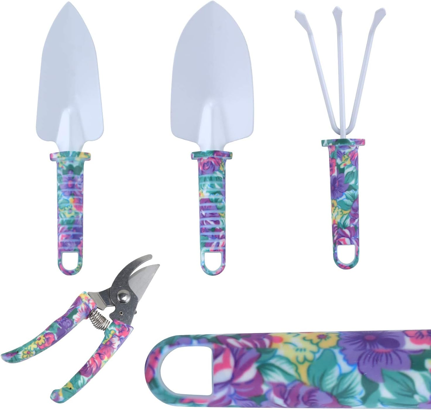 Coolty 5 Pieces Garden Tools Set, Ergonomic Handle Gardening Work Set with Purple Floral Print, Gardening and Planting Kit with Storage Case for Gardening Lovers image number 6