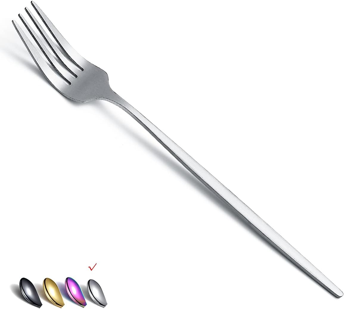 Matt Dinner Forks 6 Piece, Stainless Steel Dessert, Table, Salad Forks - Silverware Set for Home, Kitchen or Restaurant - Dishwasher Safe (Matt Silver-8.4 Inch)