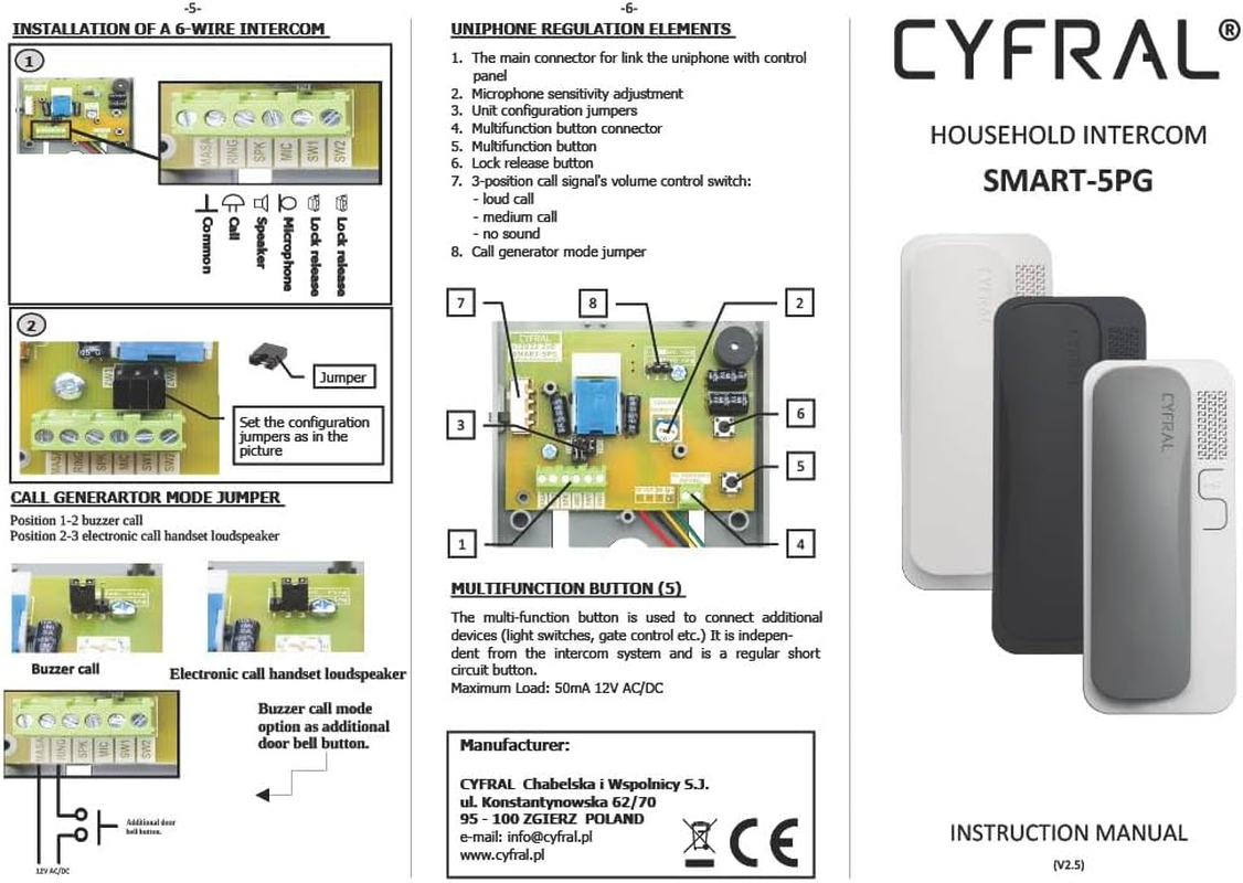 Cyfral 5902768850789 Smart5P Smart 5P Home Phone 4 plus N 4 5 6 Wire System White image number 1