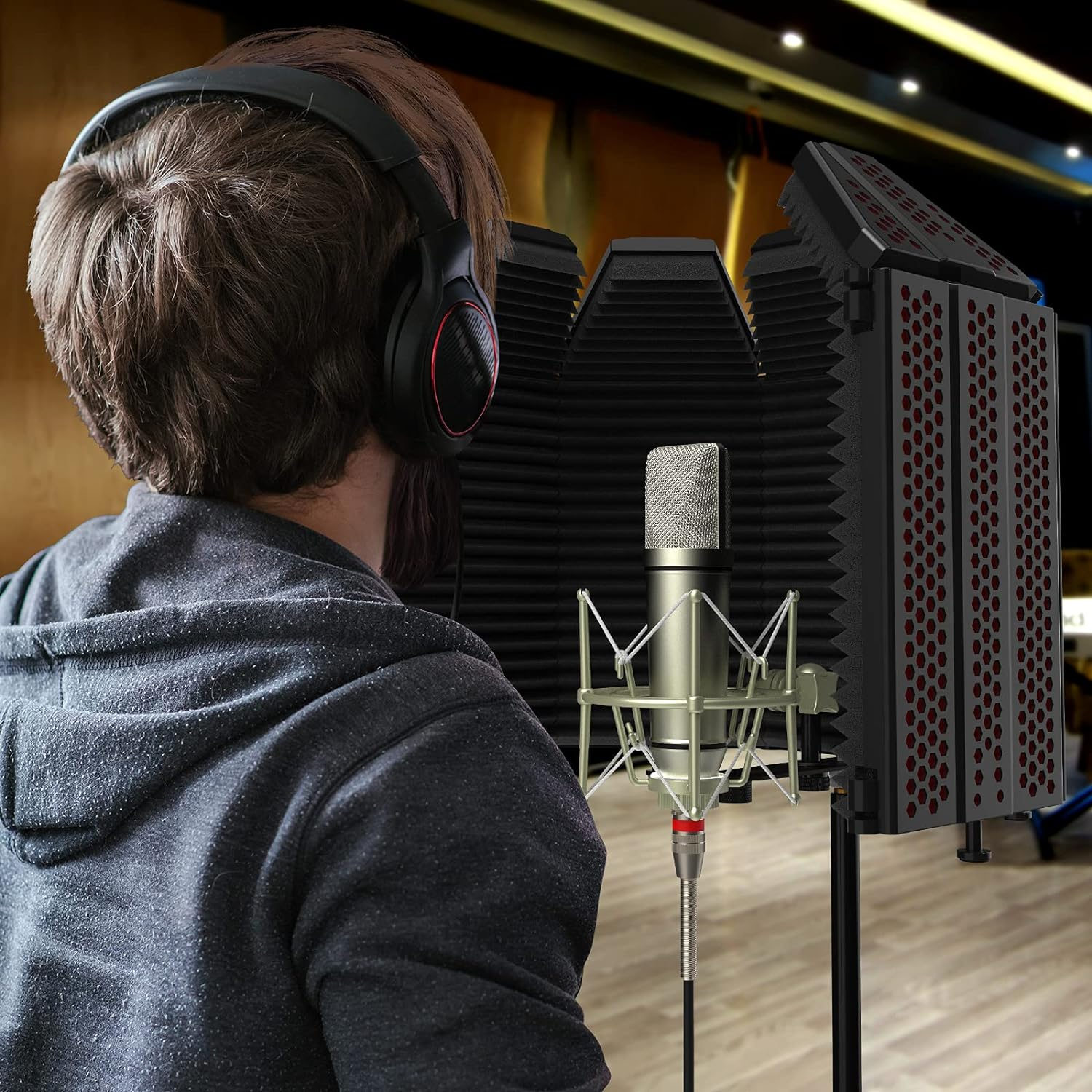 XTUGA Recording Microphone Isolation Shield with Pop Filter,High Density Absorbent Foam to Filter Vocal,Top Enclosed Foldable Soundproof Cover for Blue Yeti/Condenser Microphone Recording Equipment (BURNER PRO) image number 2