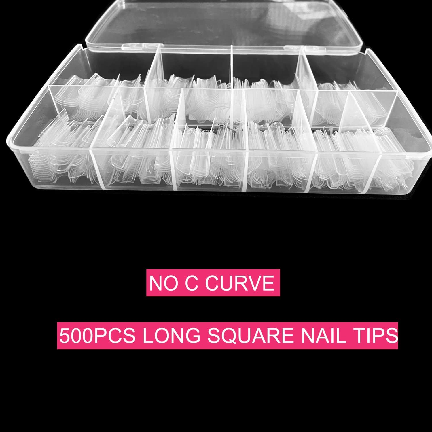 Clear Acrylic Square Nail Tips, SWETIDY 500Pcs No C Curve Long Square Shaped Straight Fake Nails Flattened Half Cover Artificial Nails with Box for Nail Salon Professional and DIY Nail Art 10 Sizes image number 5