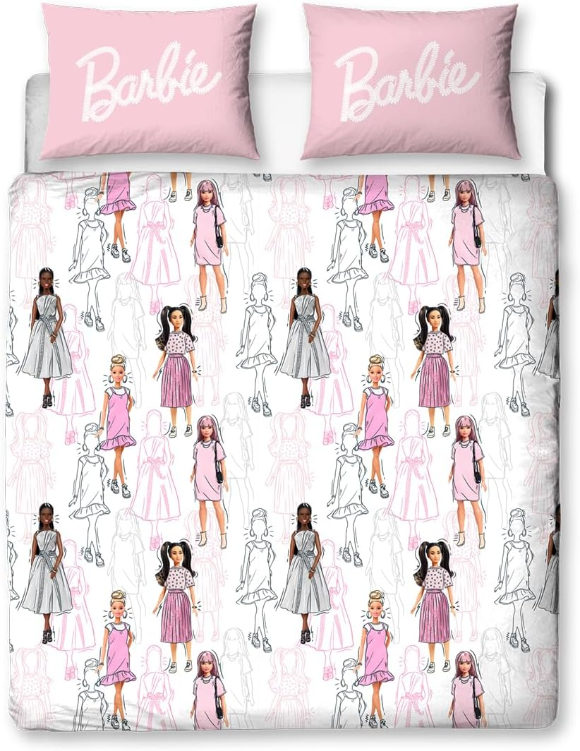 Character World Barbie Official Double Childs Duvet Cover Set | Figures Design Reversible 2 Sided Teens Bedding Including Matching Pillow Cases | Polyester Double Quilt Cover, Pink image number 6