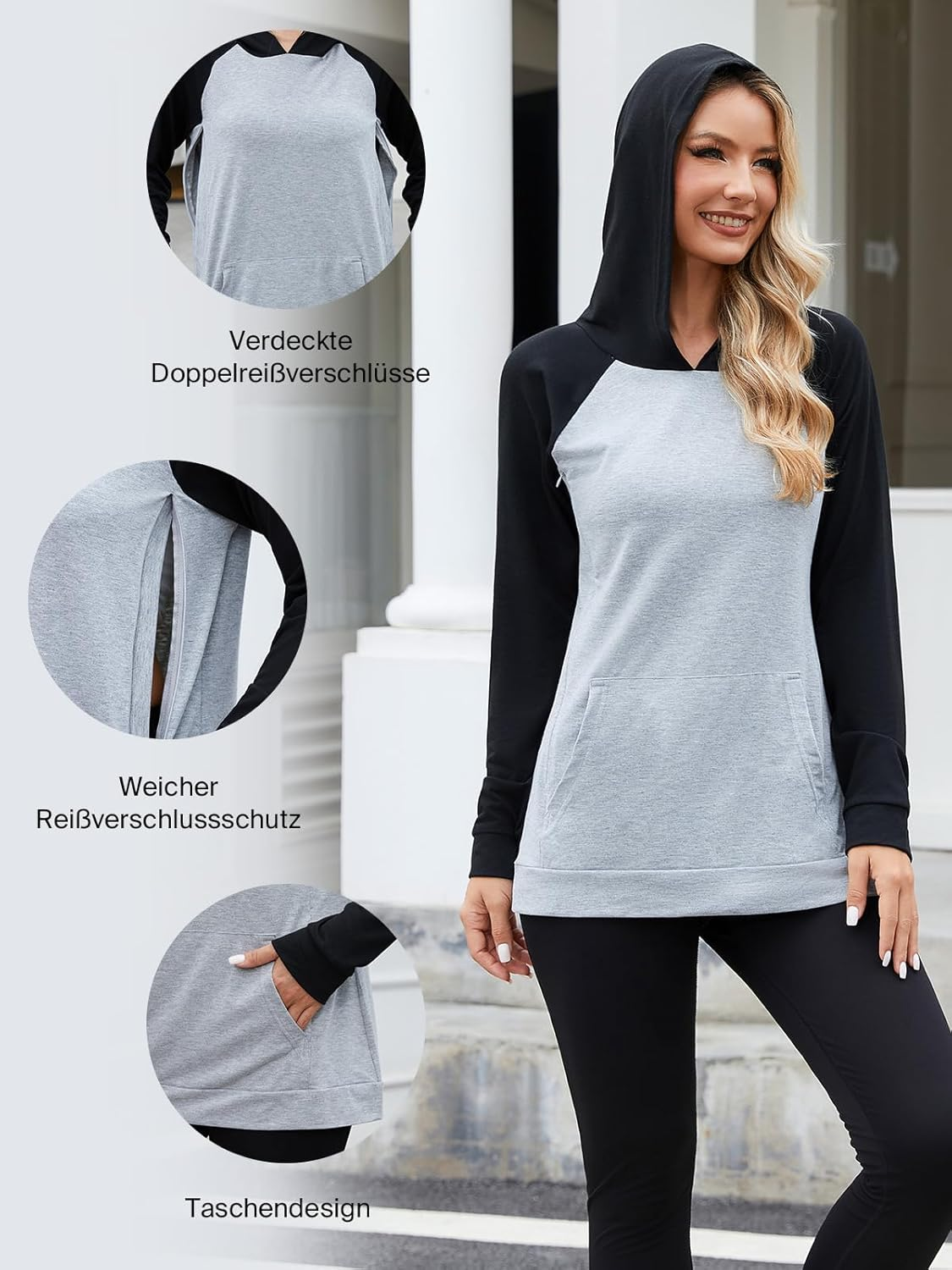 Love2Mi Women'S Nursing Hoodie with Invisible Zip Maternity Jumper Long Sleeve Nursing Shirt for Pregnancy & Breastfeeding image number 3