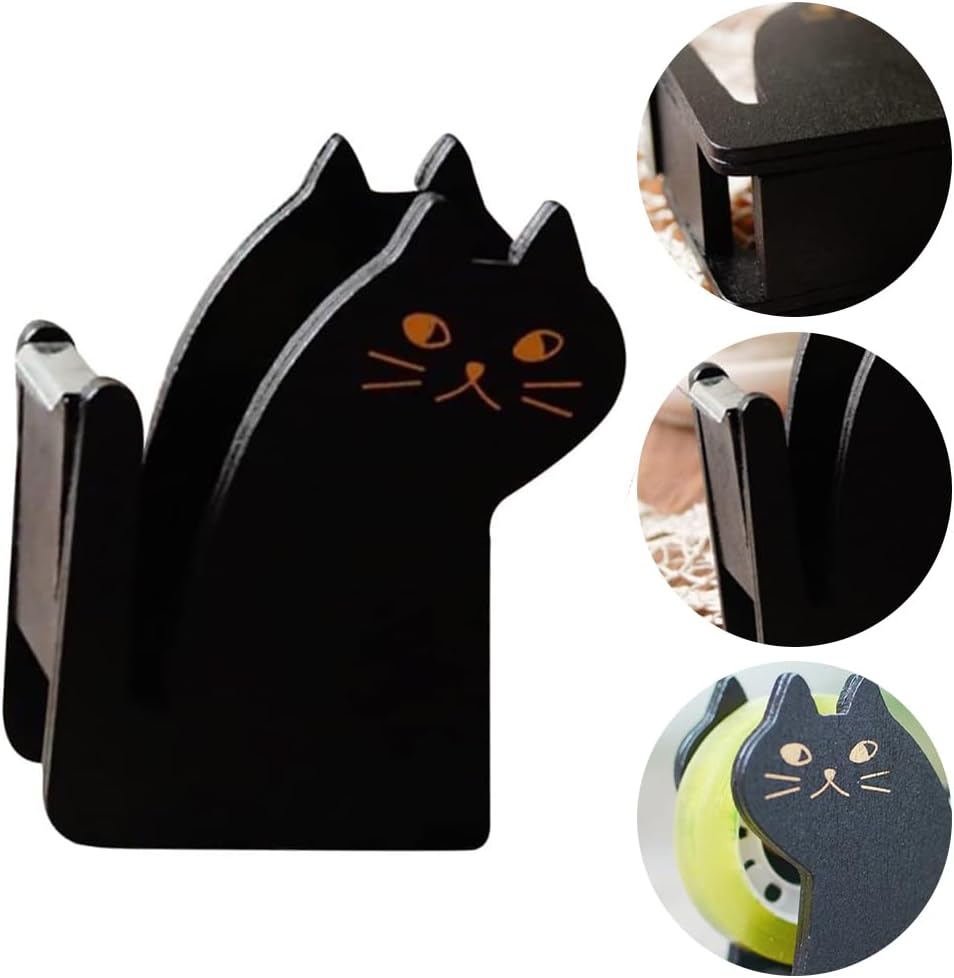 2Pcs Tape Dispenser, Cat Tape Holder,Unique Paper Tape Dispenser,Tape Storage Organizer,Cute Tape Cutter,For Home Office Desk Table Desktop Accessory Black Yellow image number 6