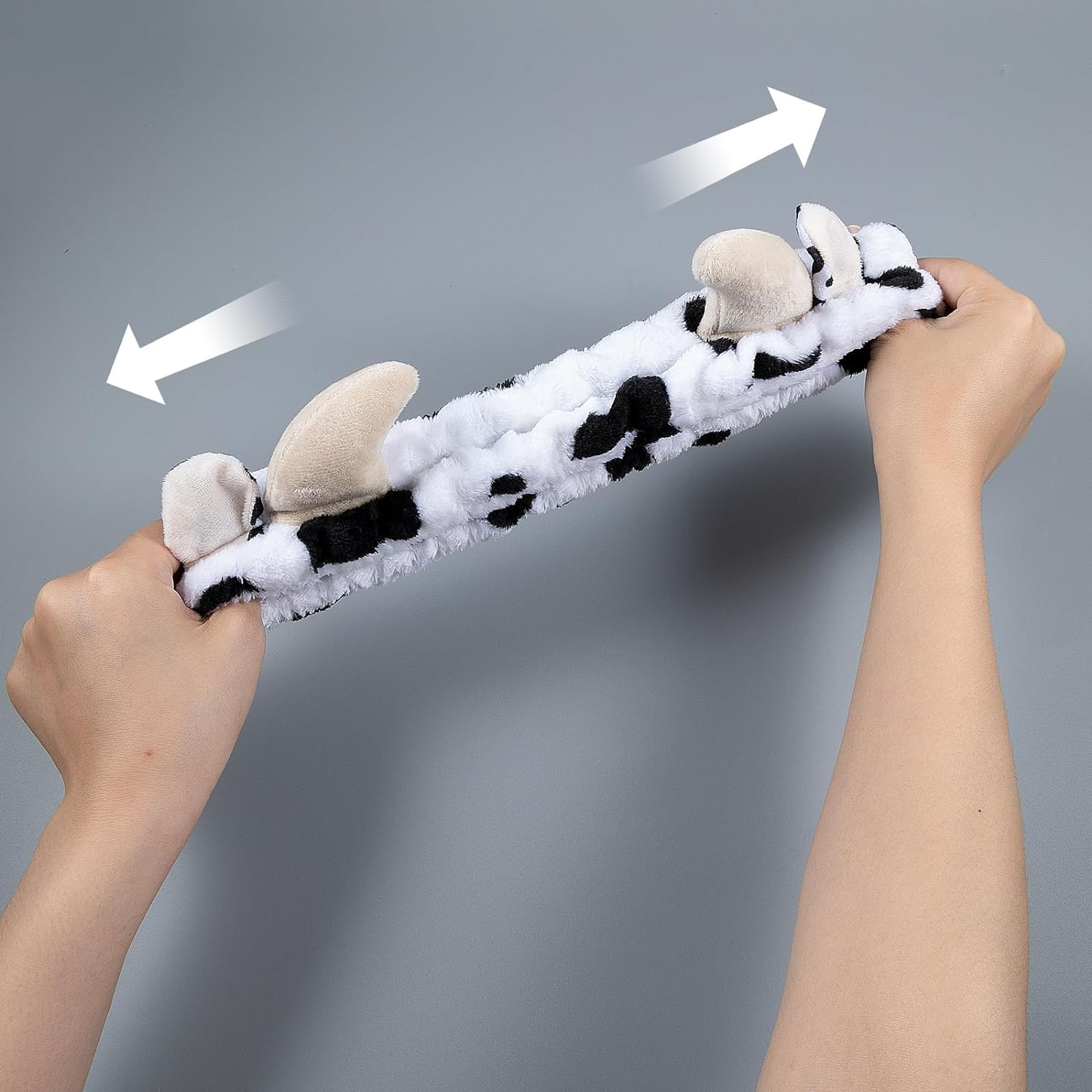 Plush Wash Face Headband Cow Print Spa Wrist Band Cuffs Hair Scrunchy Women Girls Facial Makeup Skincare Bath Head Wrap Kids Costume Party Supply Birthday Gift image number 3