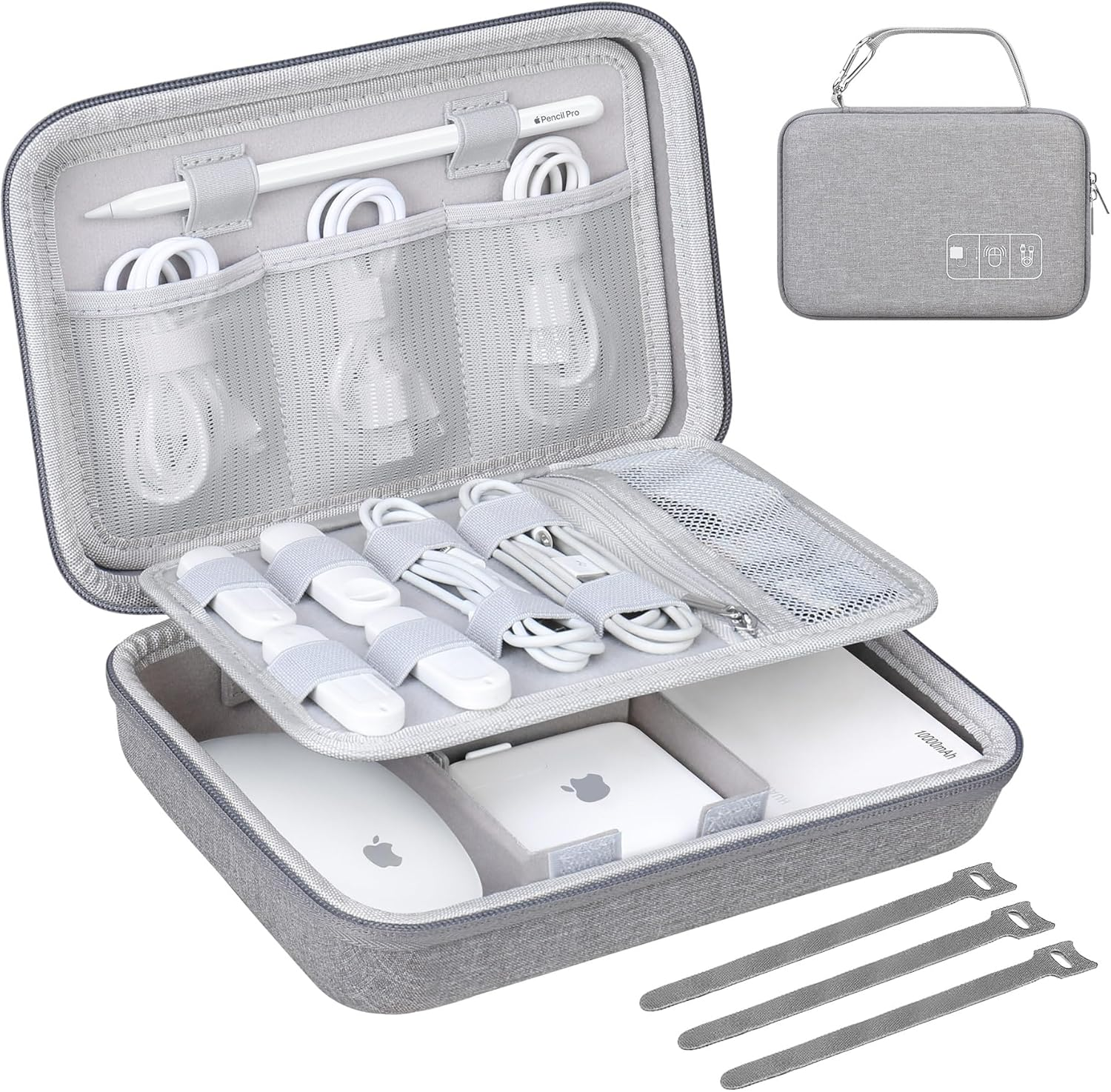 Lacdo Hard Travel Electronic Organizer Case for Macbook Power Adapter Charger, Cables, Cords, Apple Pencil, Mouse, Power Bank, USB Flash Disk, SD Cards EVA Protective Portable Accessories Bag, Black