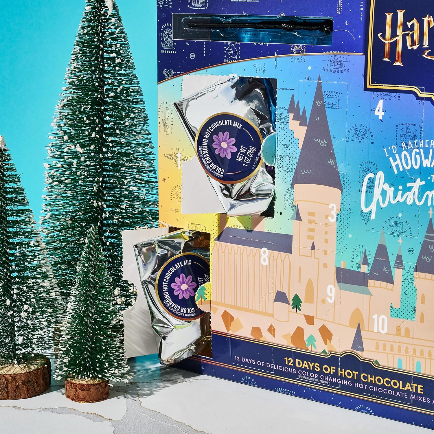 HARRY POTTER 12 Days of Hot Chocolate, Includes 12 Color-Changing Hot Chocolate Mixes in 4 Colors and 1 Stir Wand, Officially Licensed image number 2