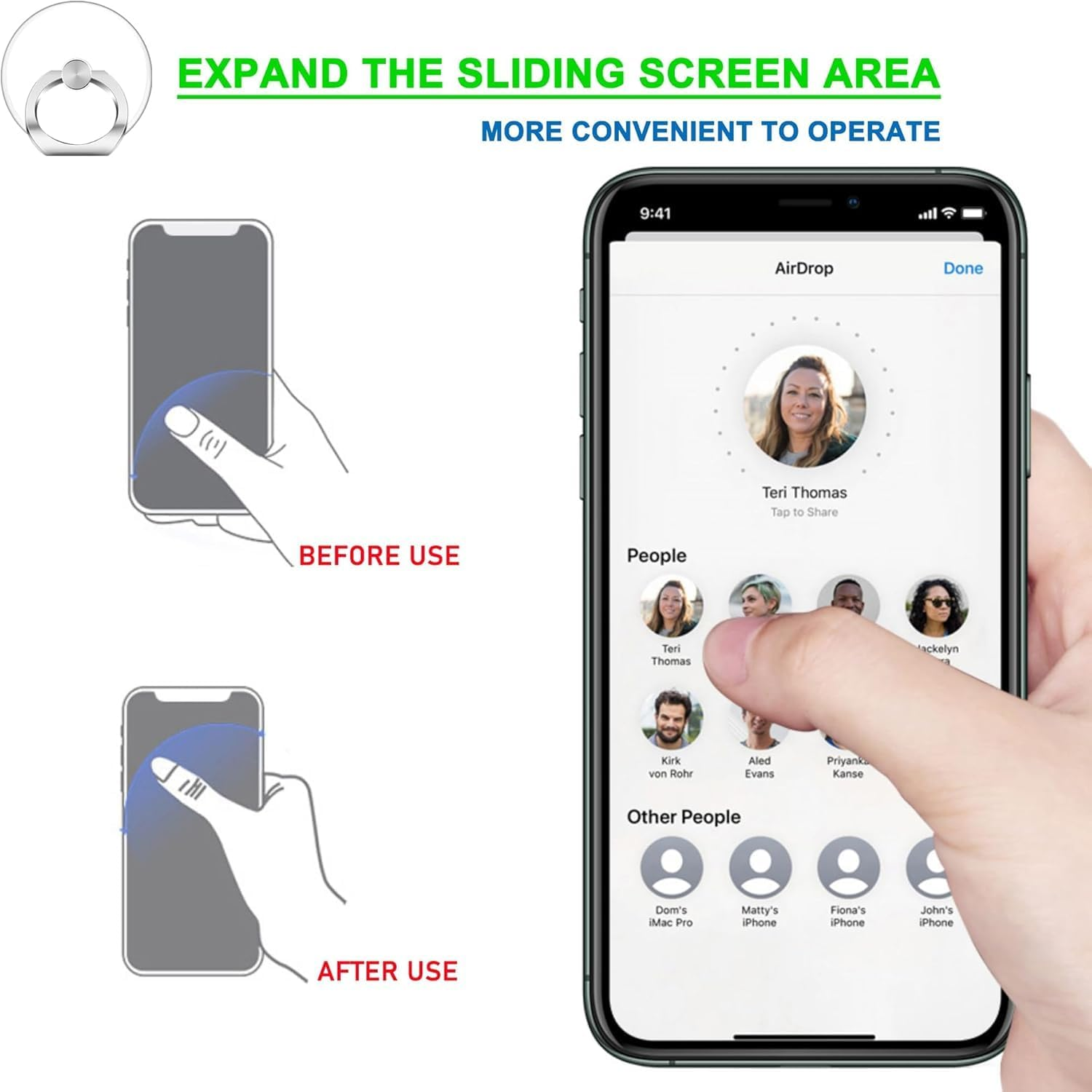 Phone Ring Holder, Oiltomn Transparent Universal Finger Stand Kickstand Cell Phone Ring Grip Holder Compatible with Iphone Samsung Smartphones 【2 Pack - Gold】 image number 1