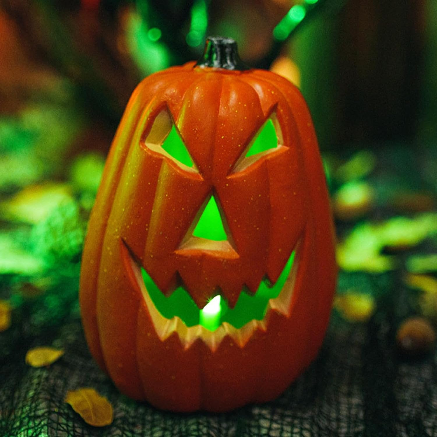 Light up Pumpkin - Decorative Scary LED Decor - Halloween Decorative Hollow Lights for Party Home Indoor Bedroom Living Room Kitchen Table Shelf Cabinet Fireplace Mantel image number 6