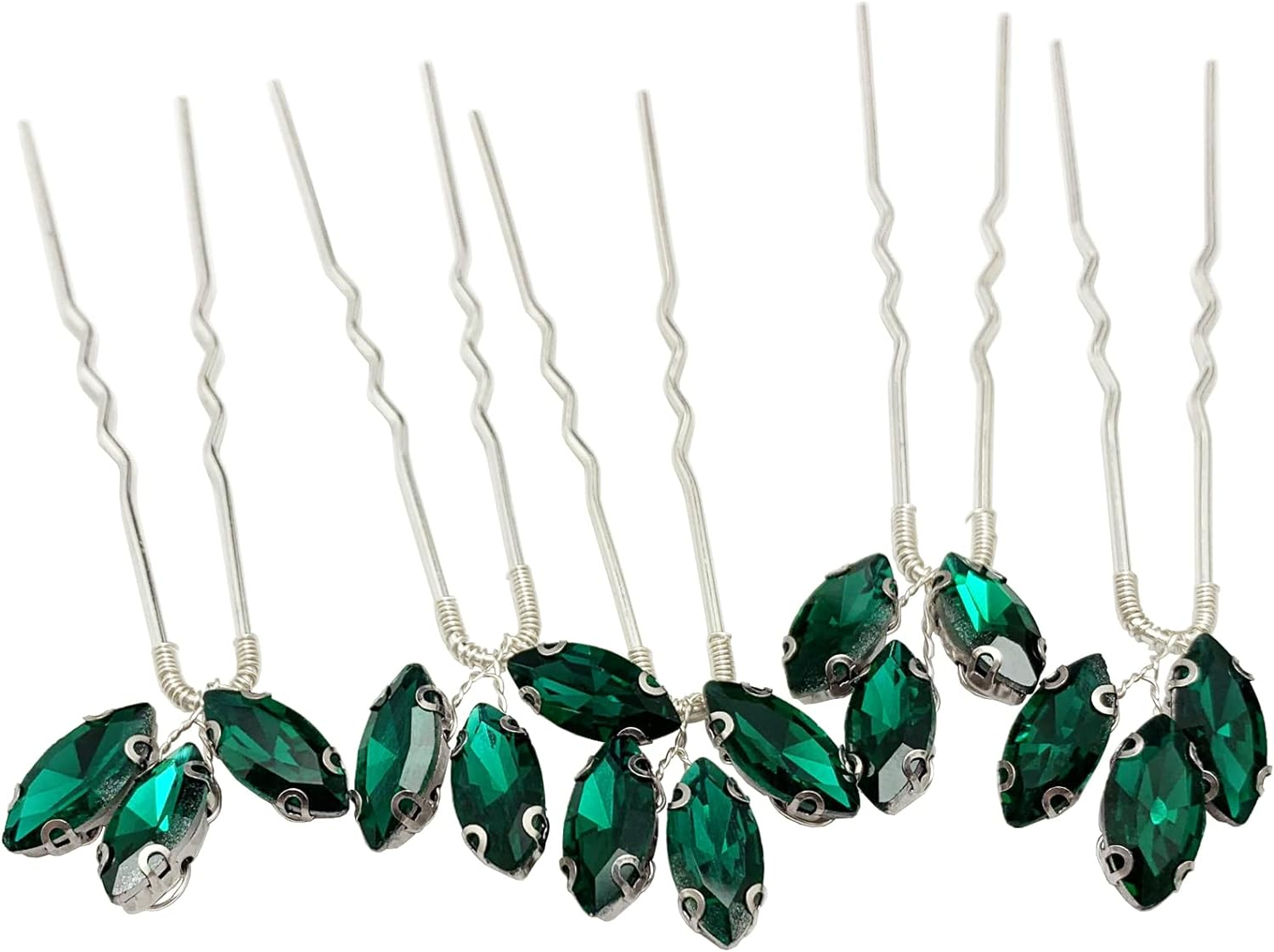 BETITETO Crystal Bridal Hair Pins Accessories 5 Pieces U-Shaped Rhinestone Headpiece for Wedding Party (Emerald Green) image number 6