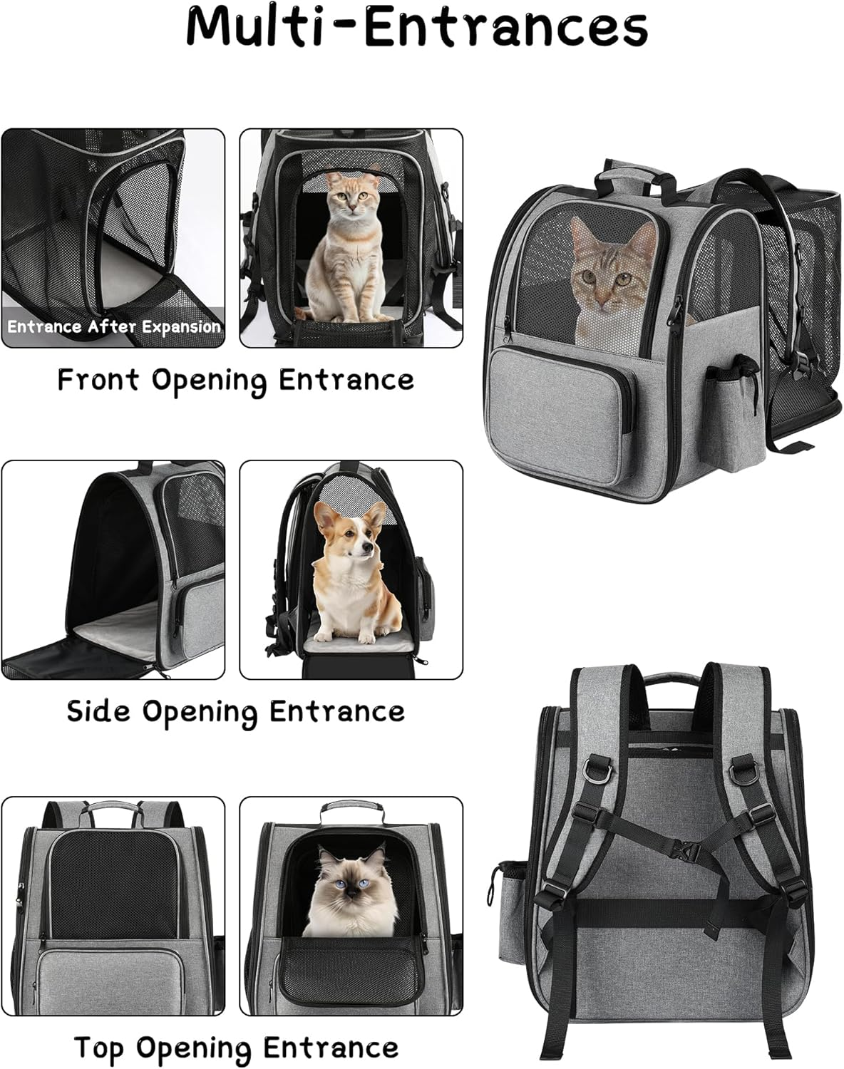 Cat Backpack Carrier, Expandable Pet Carrier Backpack Foldable Designed for Travel Airline-Approved,Breathable Mesh Dog Carrier Backpack for Small Cats Dogs Car,Outdoor,Hiking,Camping image number 4