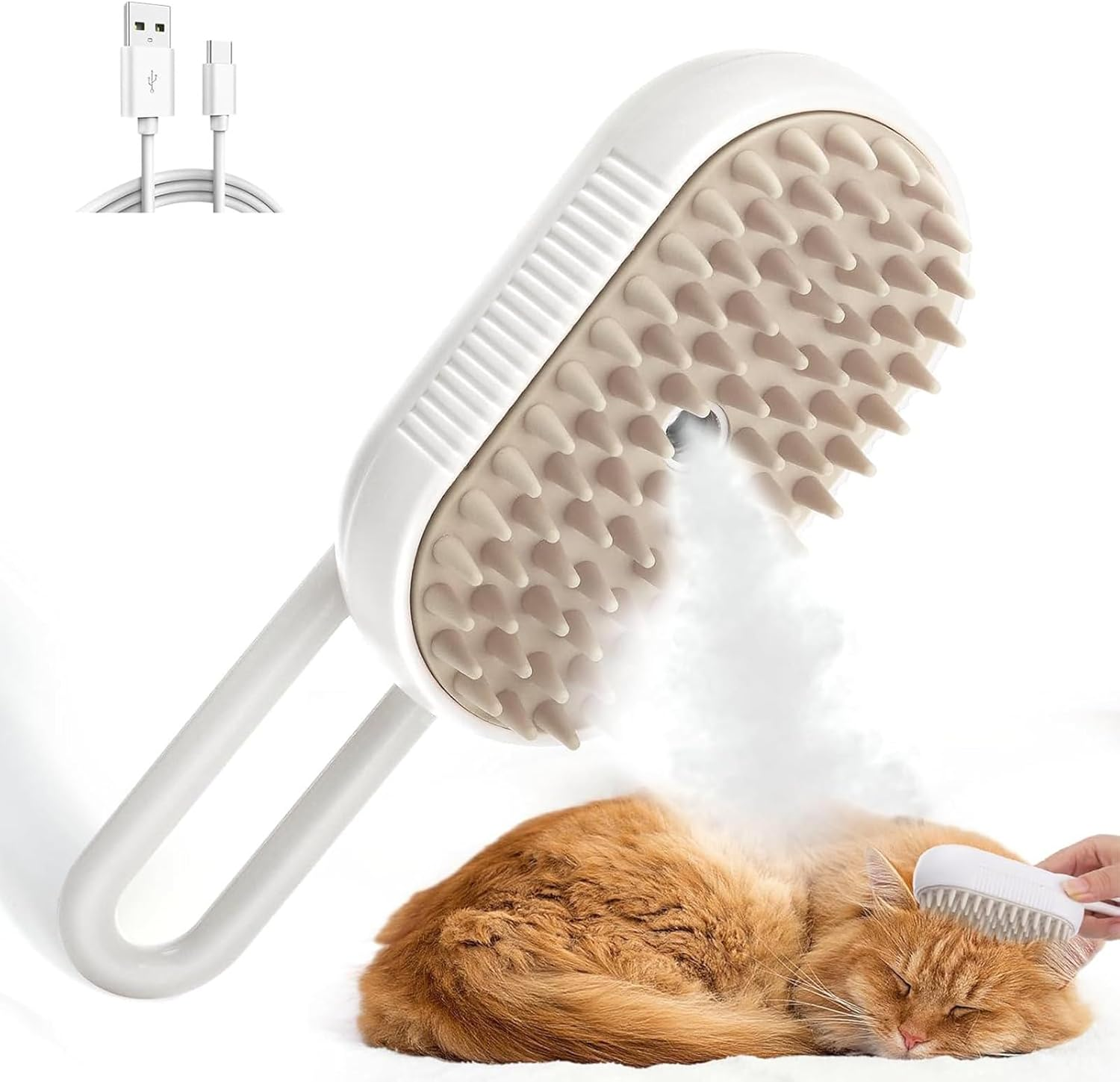 Steam Brush Cat Brush with Steam Pet Spray Massage Comb 3-In-1 Steam Brush Multifunctional Steam Brush Pet Hair Removal Comb Steam Brush Dog (Porcelain White) image number 2