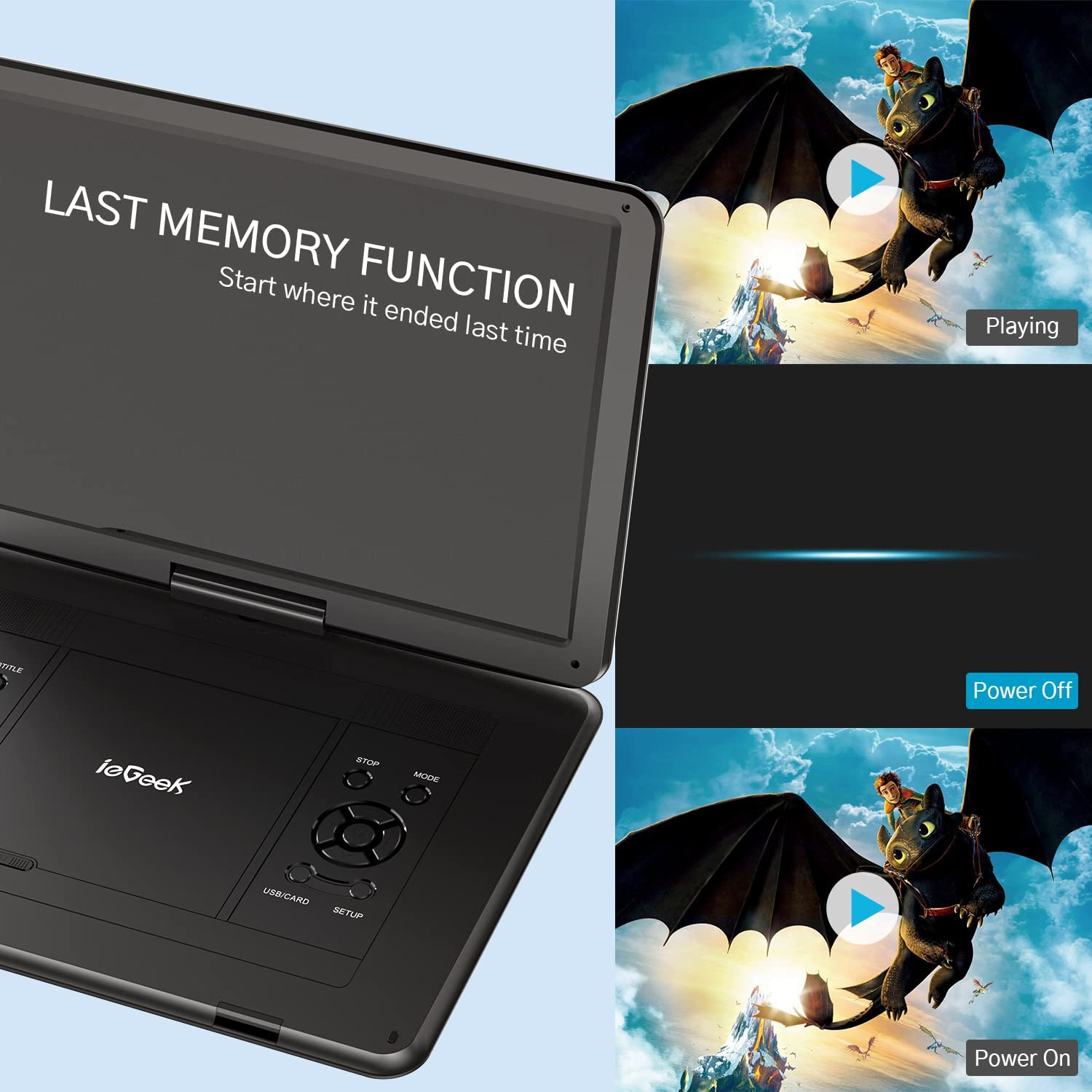 Iegeek 17.5" Portable DVD Player with 15.6" Swivel HD Large Screen, 6 Hrs 5000Mah Rechargeable Battery, High Volume Speaker, Support USB/SD Card/Sync TV, Car Charger, Remote Control,No Region Restrict