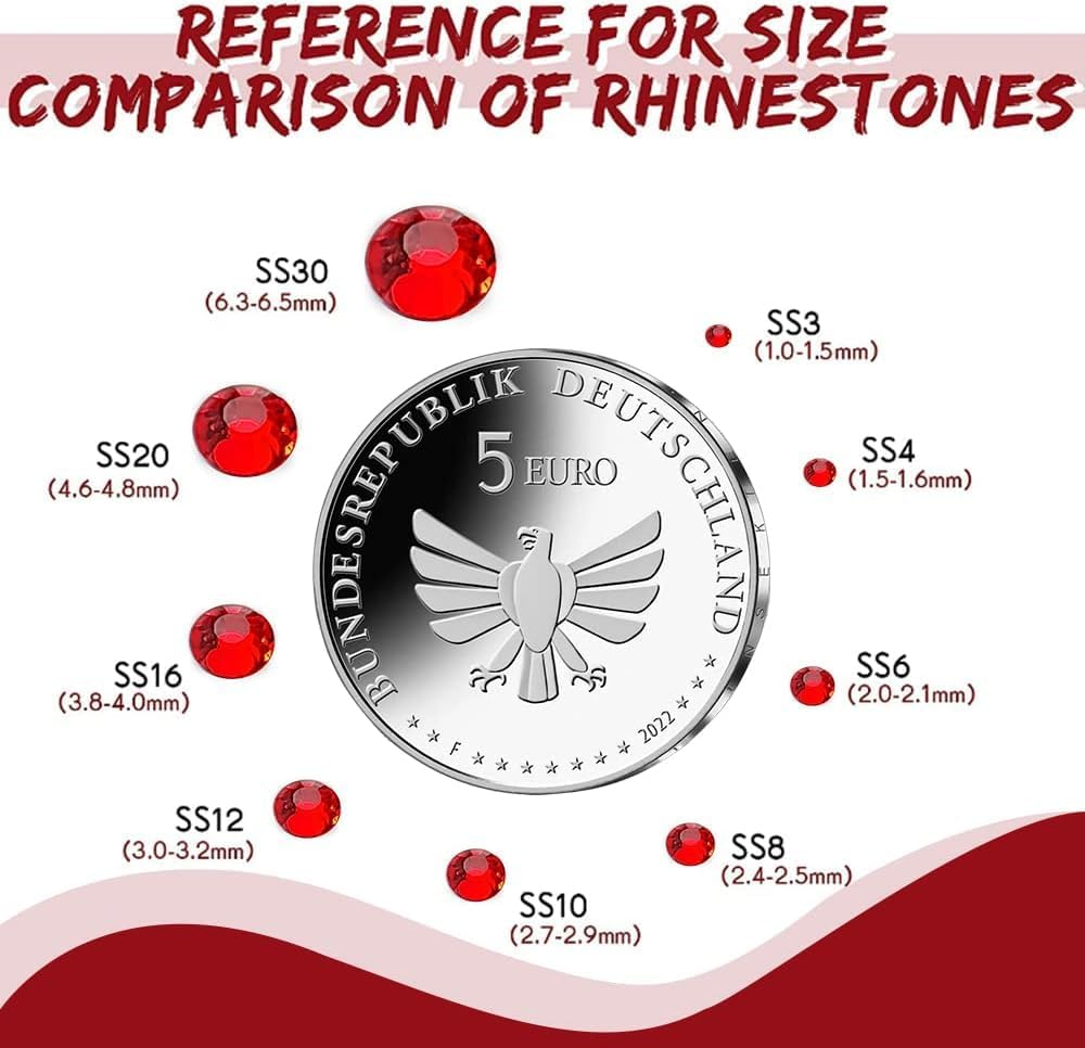 Liliume 5000 X Hotfix Rhinestones 21 Colours 5 Sizes SS6-SS30 Rhinestones for Textiles DIY Crafts (Red) image number 1