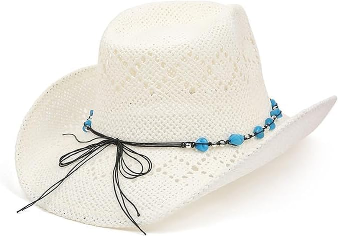 Cowboy Hat for Women with Beaded Trim and Shapeable Brim White