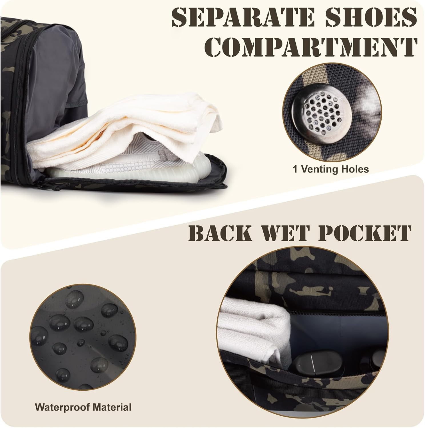 Tactical Duffle Bag for Travel Expandable 52L Large Duffle Bag for Men Gym Duffel with Wet Pocket Multi-Functional Carry on Bags Weekender Overnight Bag Organizer Duffel Bag for Travel