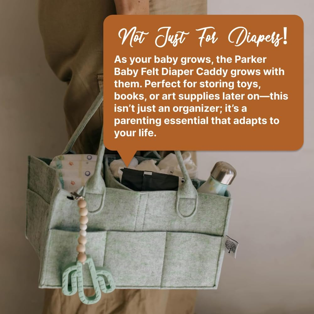 Parker Baby Diaper Caddy - Nursery Storage Bin and Car Organizer for Diapers and Baby Wipes - Sage Green, Large image number 5