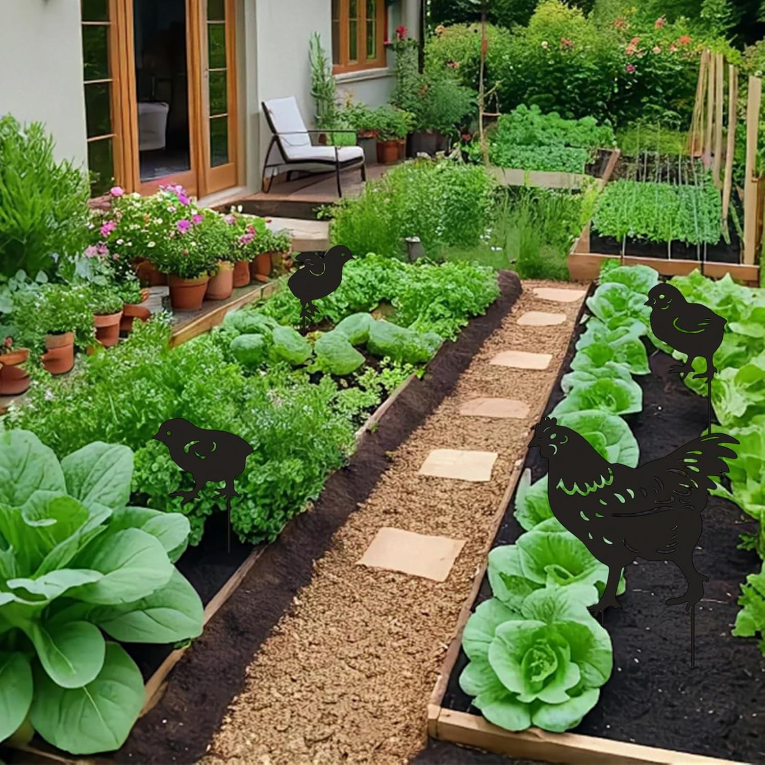 INCAUCA 4Pcs Metal Chicken Garden Stakes, Decorative Hen and Chicks Yard Stakes, Metal Animal Yard Decor, Chicken Art Silhouette Statue for Lawn Patio Gazon Outdoor Ornament image number 2