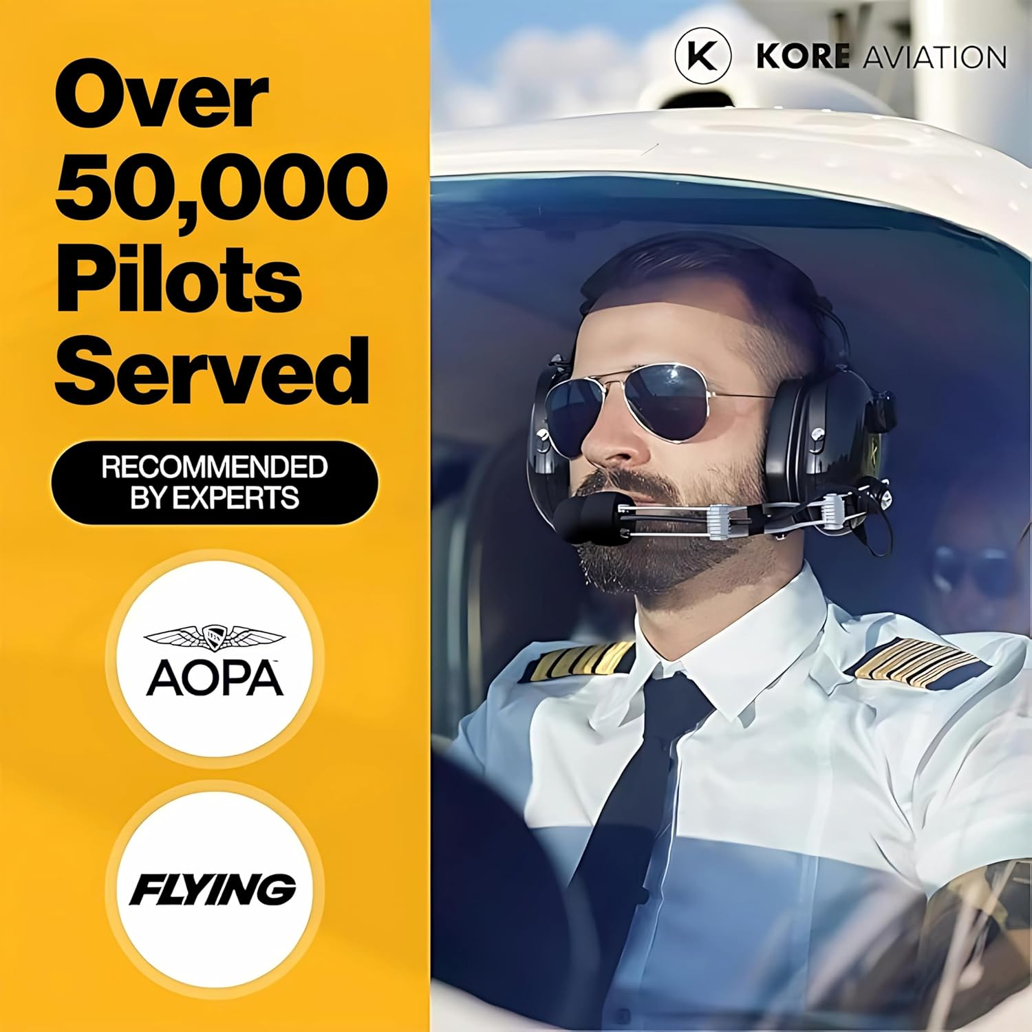 KORE AVIATION P1 General Aviation Headset for Pilots | Mono, Passive Noise Reduction, Noise Canceling Microphone, Acoustic Ear Cup, AUX Port, GA Dual Plug with Headset Bag (2 Items) image number 3