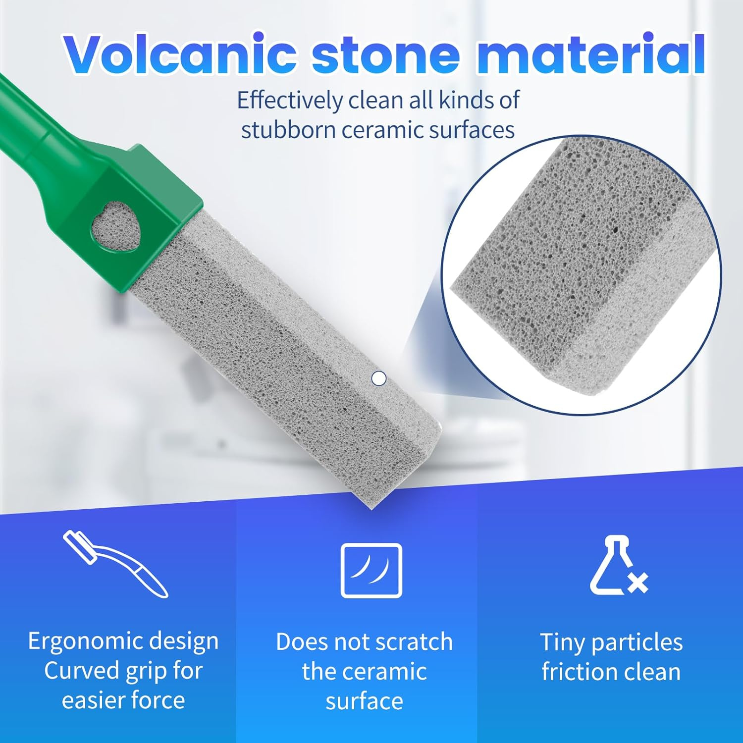 Fwqofvk 15 Pack Pumice Cleaning Stone with Long Handle Toilet Bowl Cleaner Removable Pumice Scouring Stick Effective Pumice Stone Pumice Cleaning Bar for Home Cleaning Toilet, Bathtub (Green) - Green image number 3