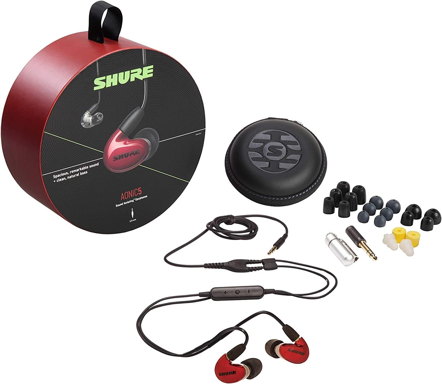 Shure AONIC 5 True Wireless Earbuds Bundle with SE535 Sound Isolating Earphones + RMCE-TW2 Bluetooth Adapter, Hi-Def Sound + Natural Bass, Three Drivers, Secure In-Ear Fit, Durable Quality - Red image number 4