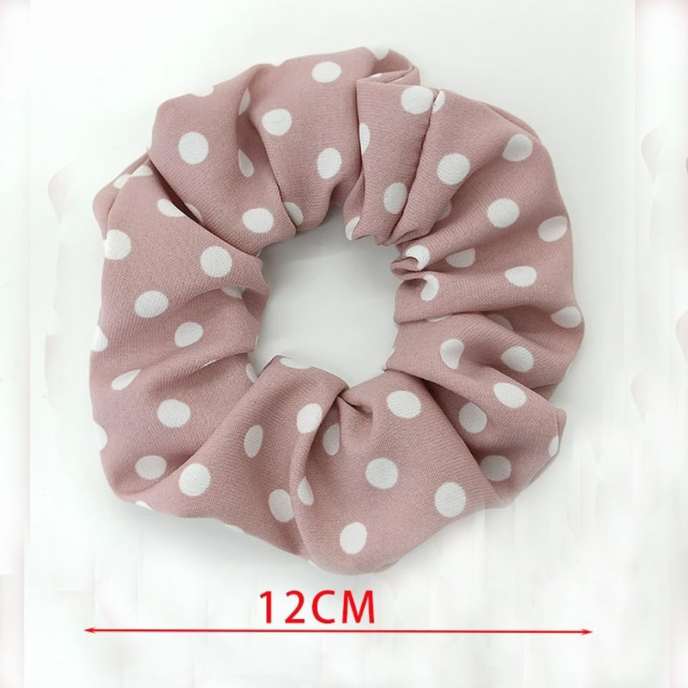 Blausky Pack of 2 12 Cm Polka Dots Hair Bobbles for Women, Soft Elastic Hair Bands, Fabric Hair Band, Scrunchies with Dots, Retro French Hair Accessories for Tea Party, Wedding, Denim Blue image number 3